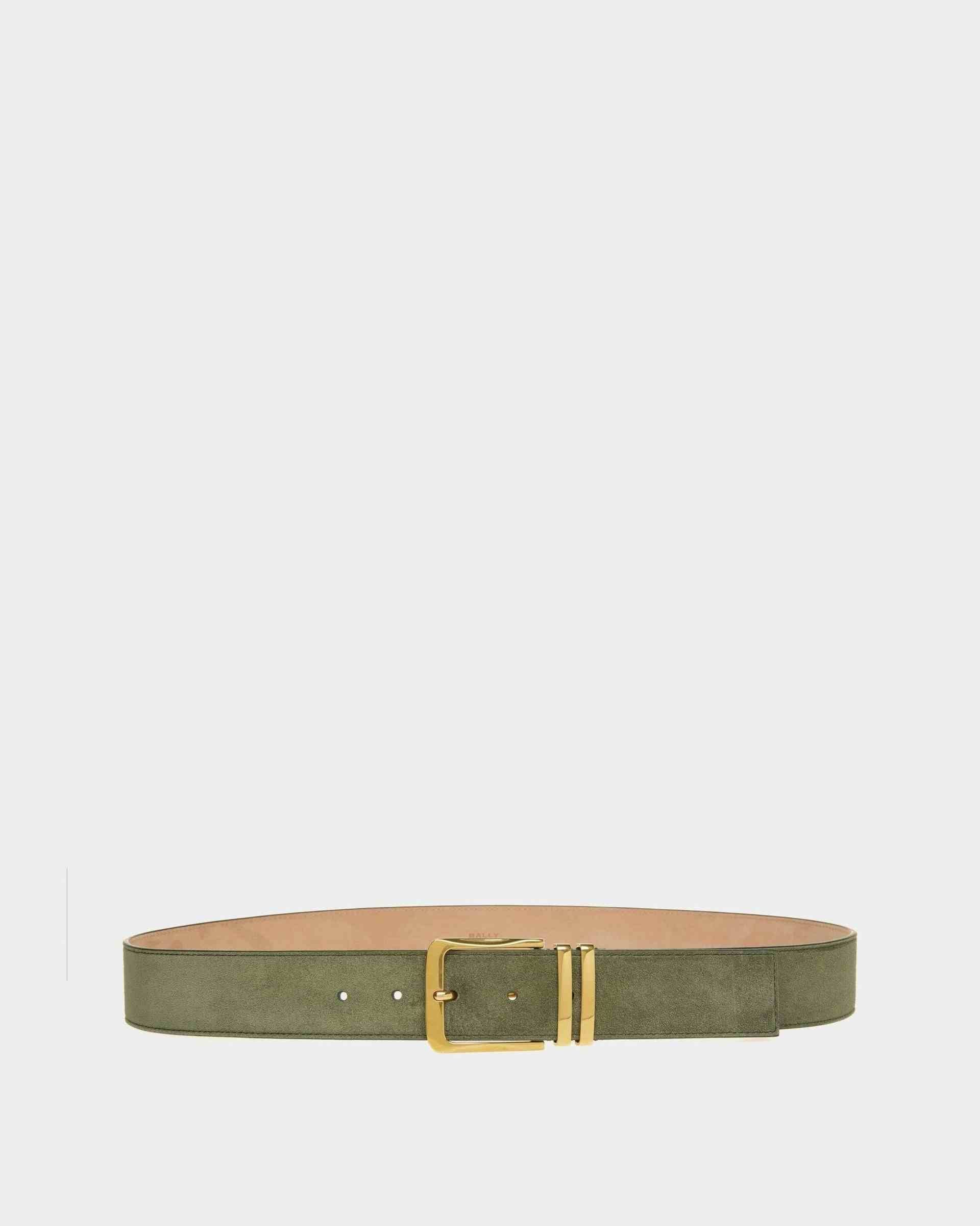 Casual Fixed 40mm Belt In Khaki Leather - Men's - Bally