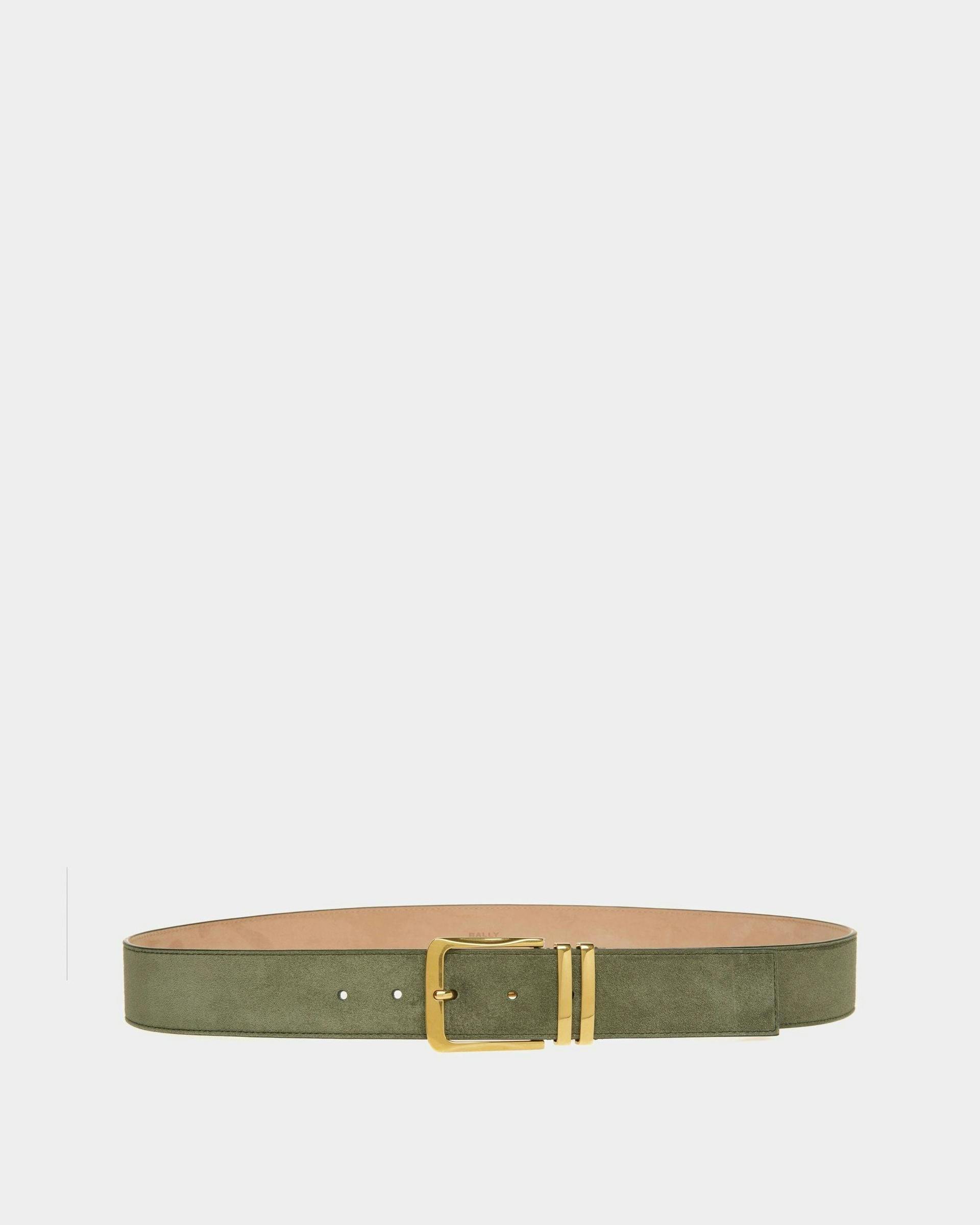 Casual Fixed 40mm Belt In Khaki Leather - Men's - Bally - 01
