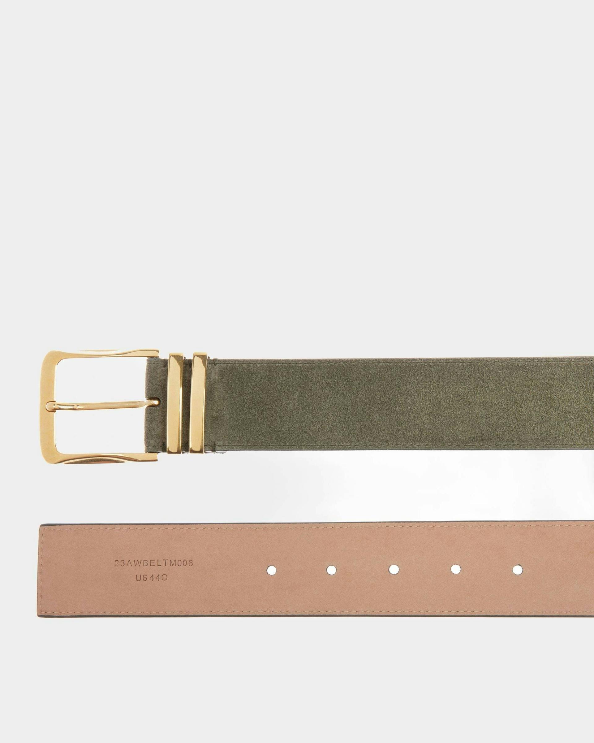 Casual Fixed 40mm Belt In Khaki Leather - Men's - Bally - 02