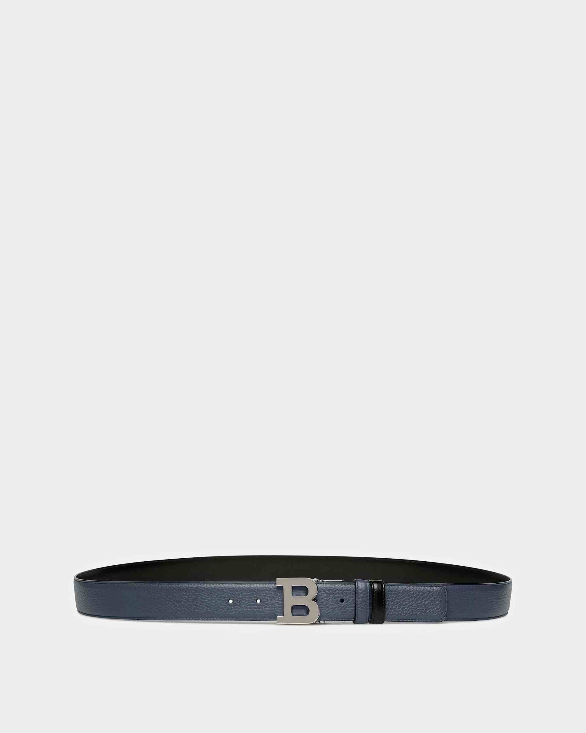 B Buckle Leather Belt In Midnight Blue And Black - Men's - Bally