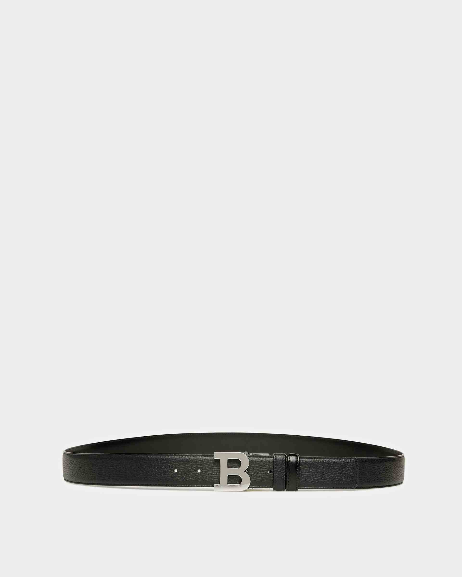 B Buckle Leather Belt In Black - Men's - Bally