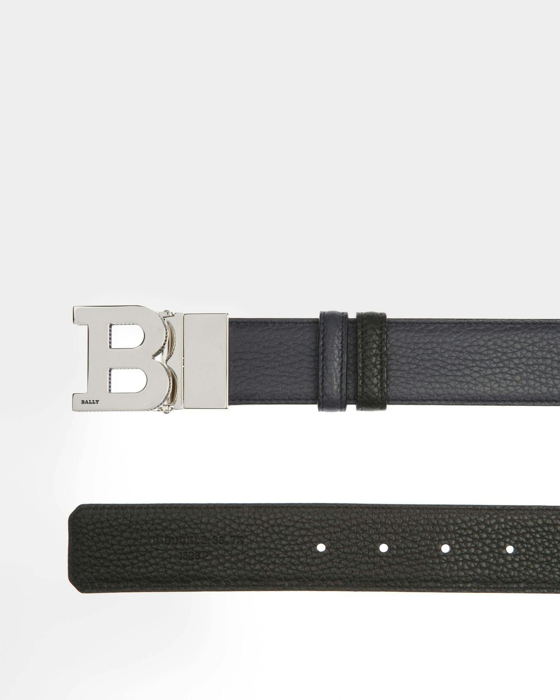 B Buckle Leather 35Mm Belt In Navy & Black - Men's - Bally - 02