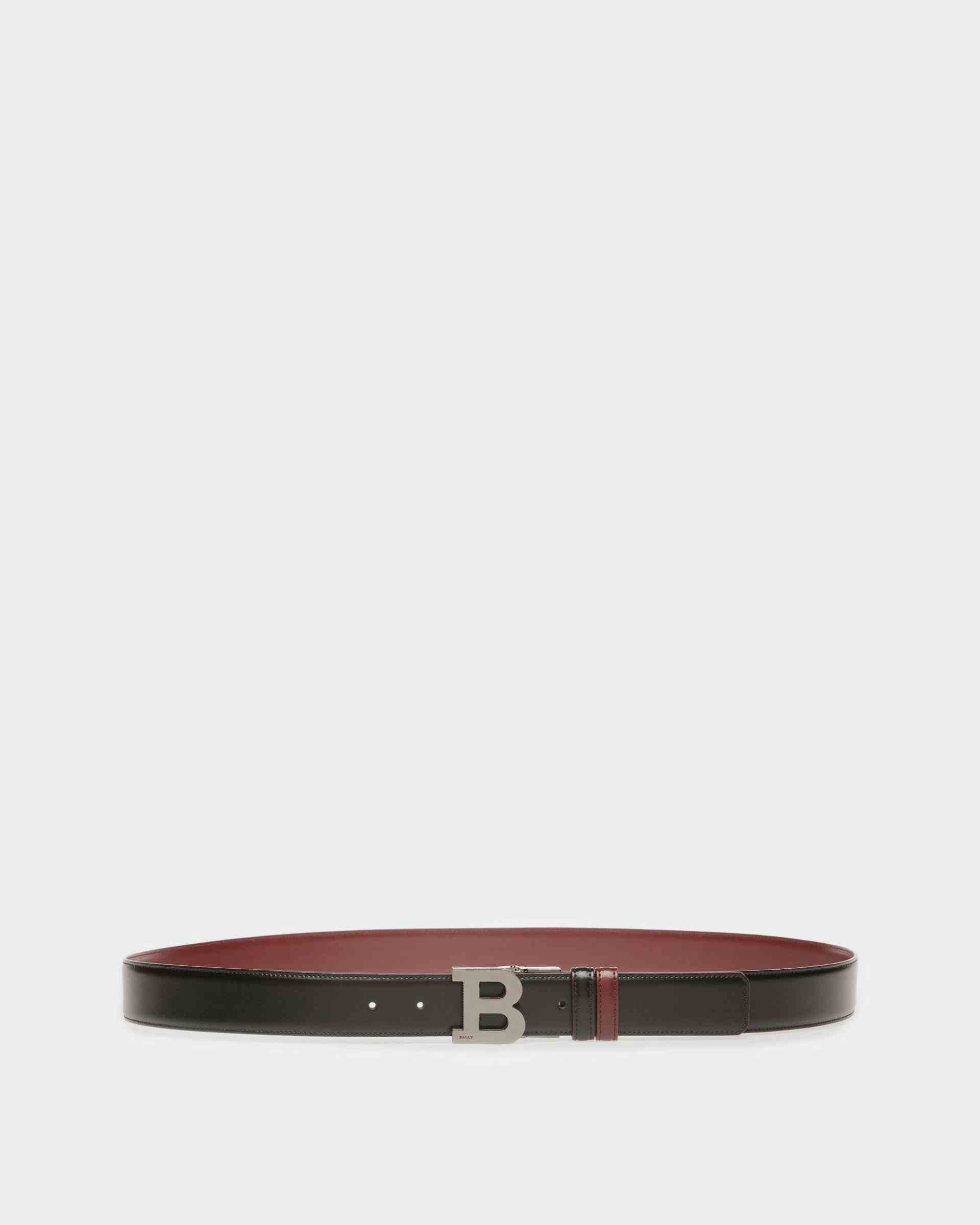 B Buckle Leather 35Mm Belt In Black & Heritage Red - Men's - Bally