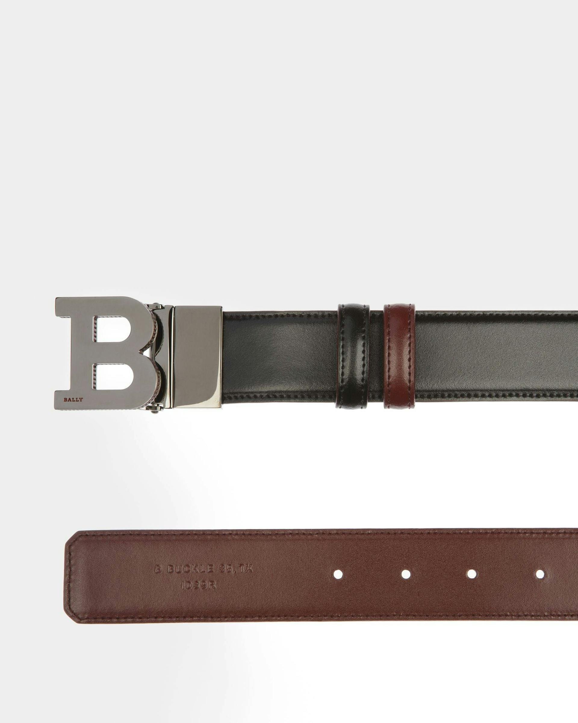 B Buckle Leather 35Mm Belt In Black & Heritage Red - Men's - Bally - 02