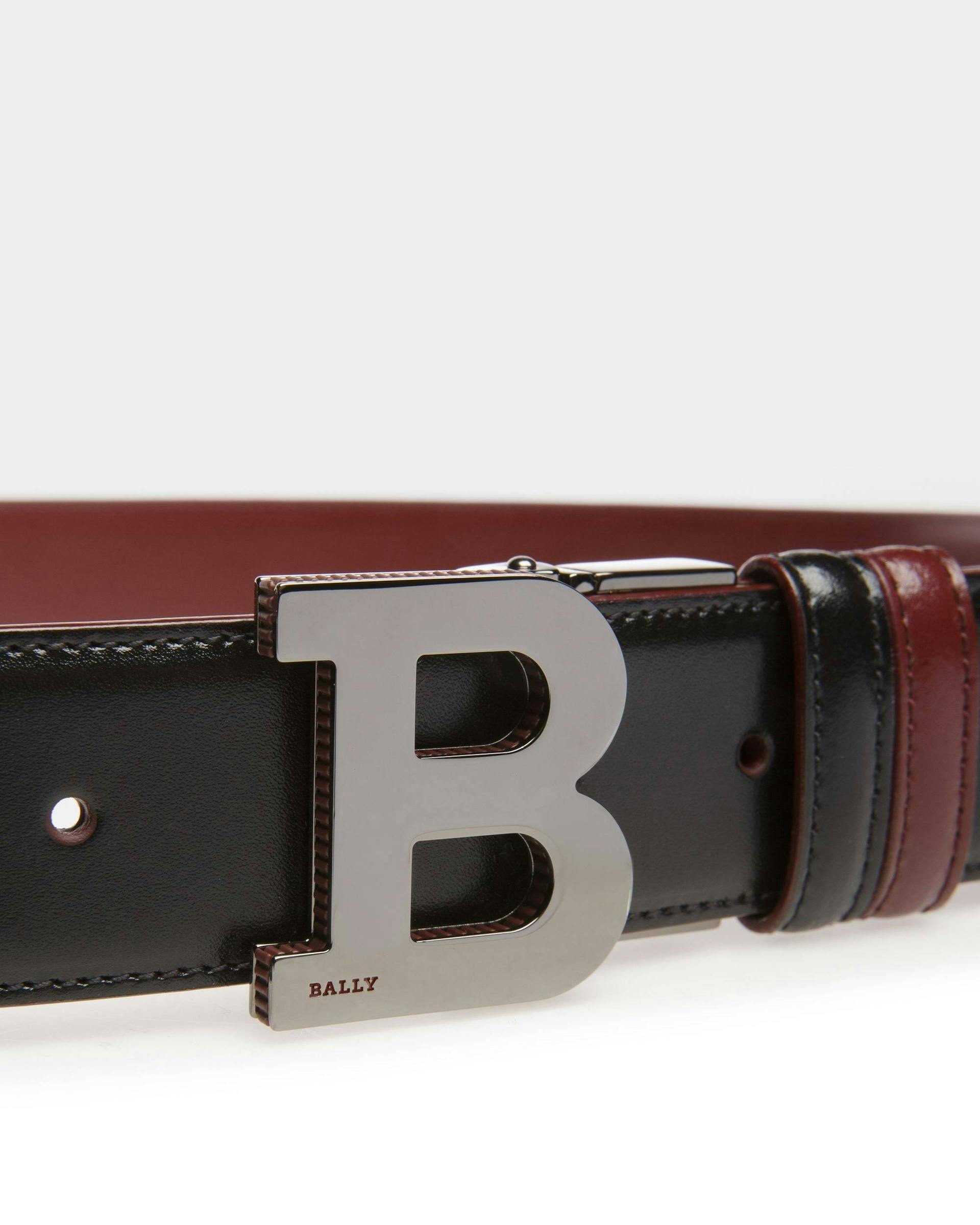 B Buckle Leather 35Mm Belt In Black & Heritage Red - Men's - Bally - 03