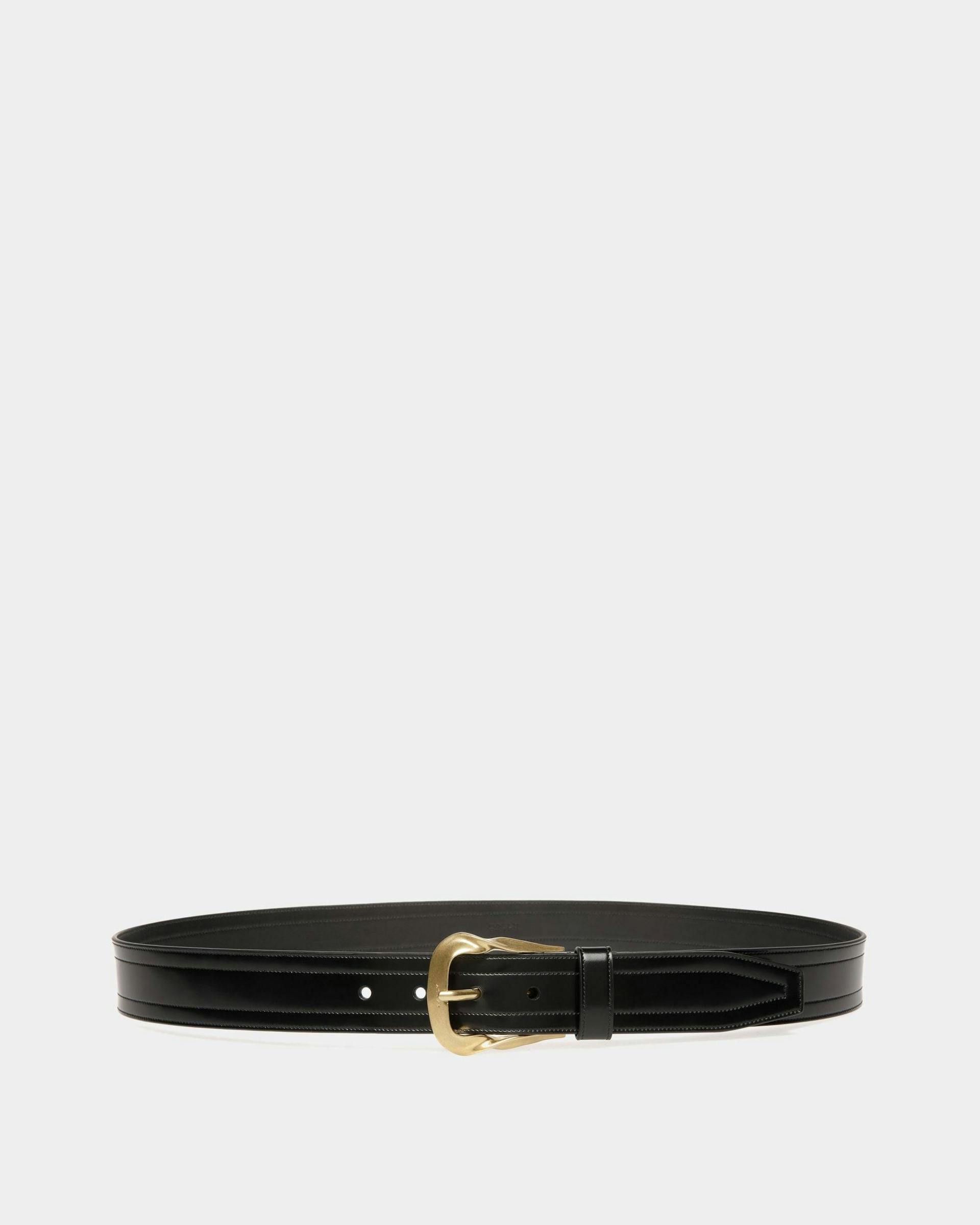 Men's Emblem Buckle 35mm Belt In Black Leather | Bally | Still Life Front
