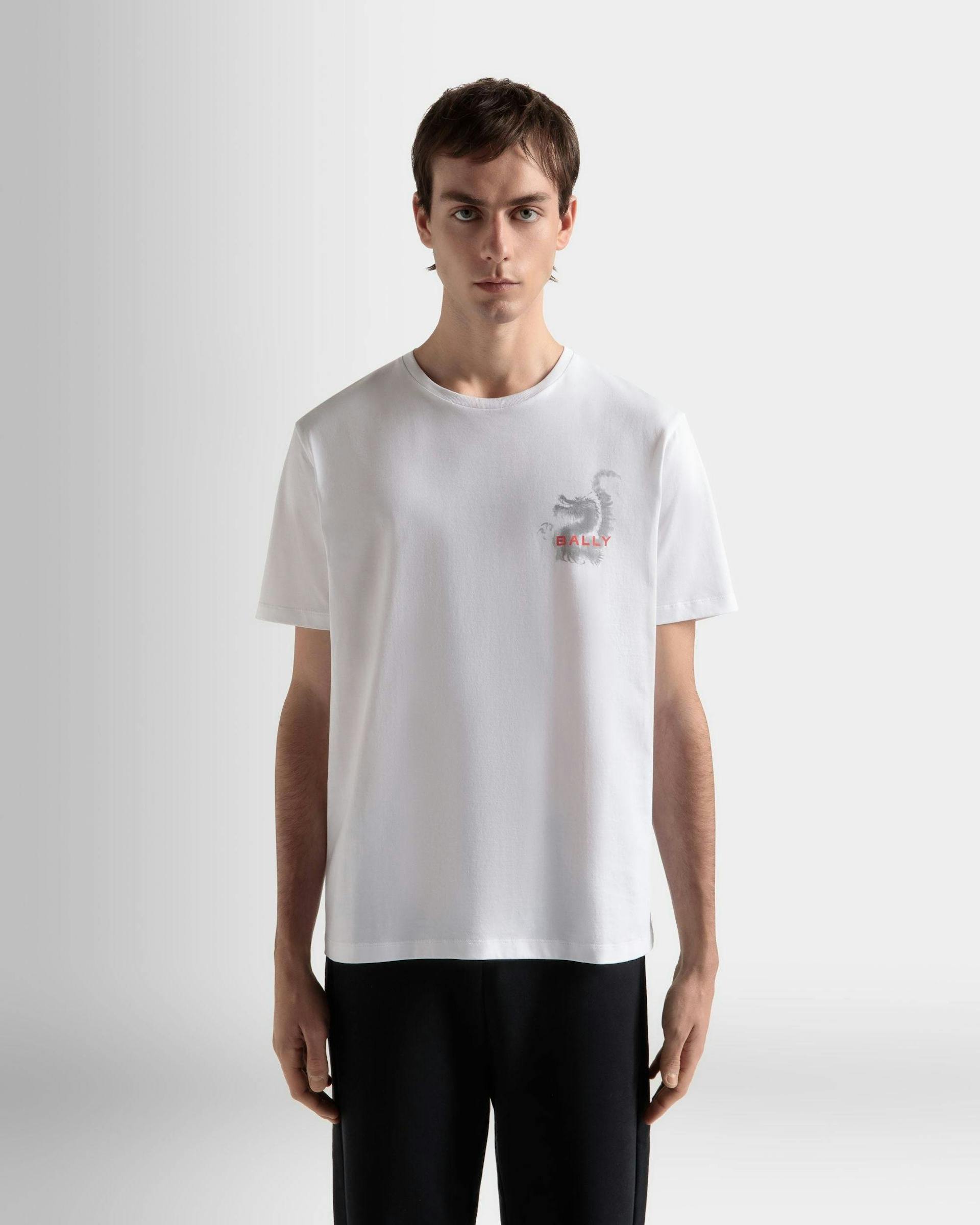 Men's T-Shirt In White Cotton | Bally | On Model Close Up