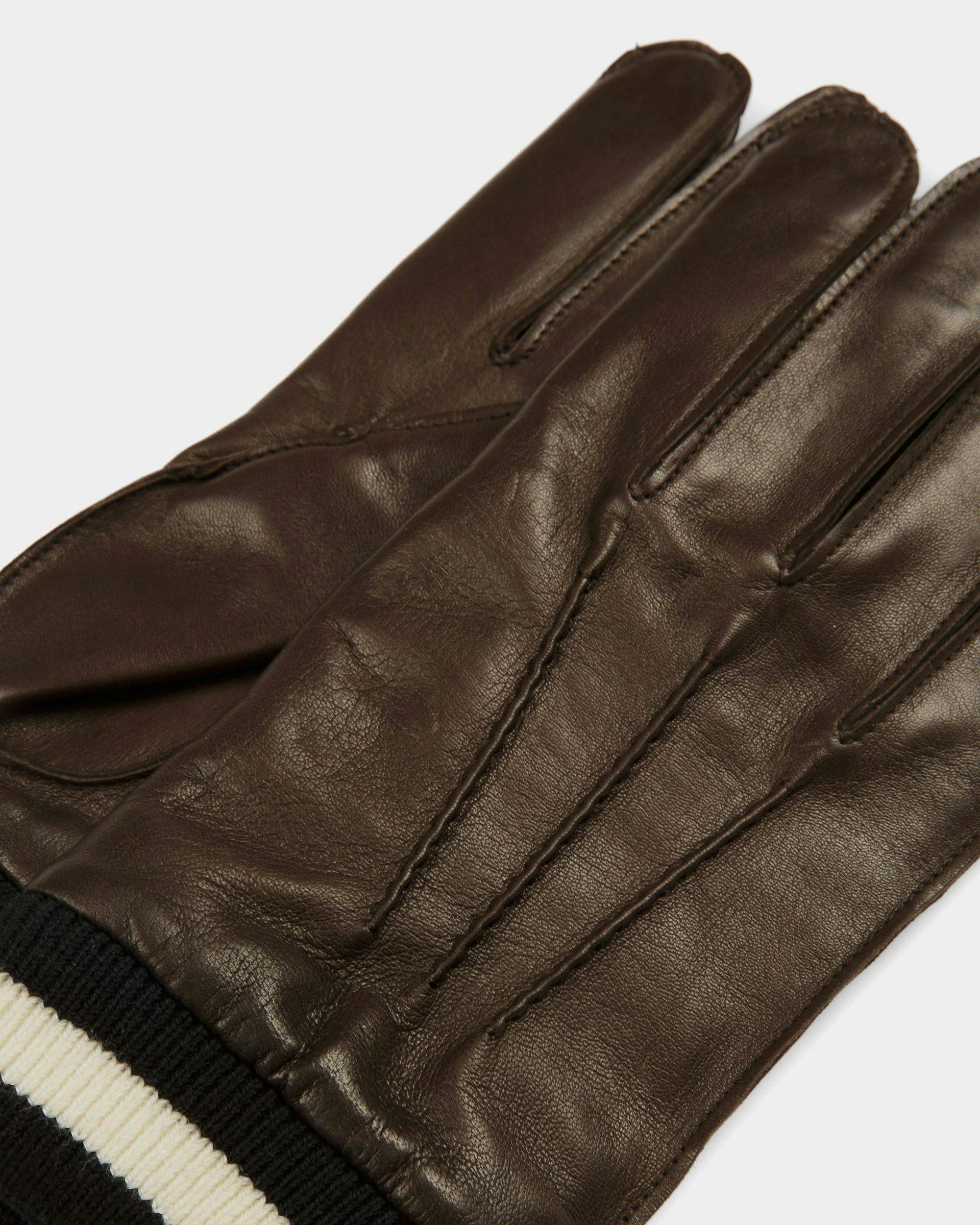 Stripe Gloves In Brown Leather - Men's - Bally - 02