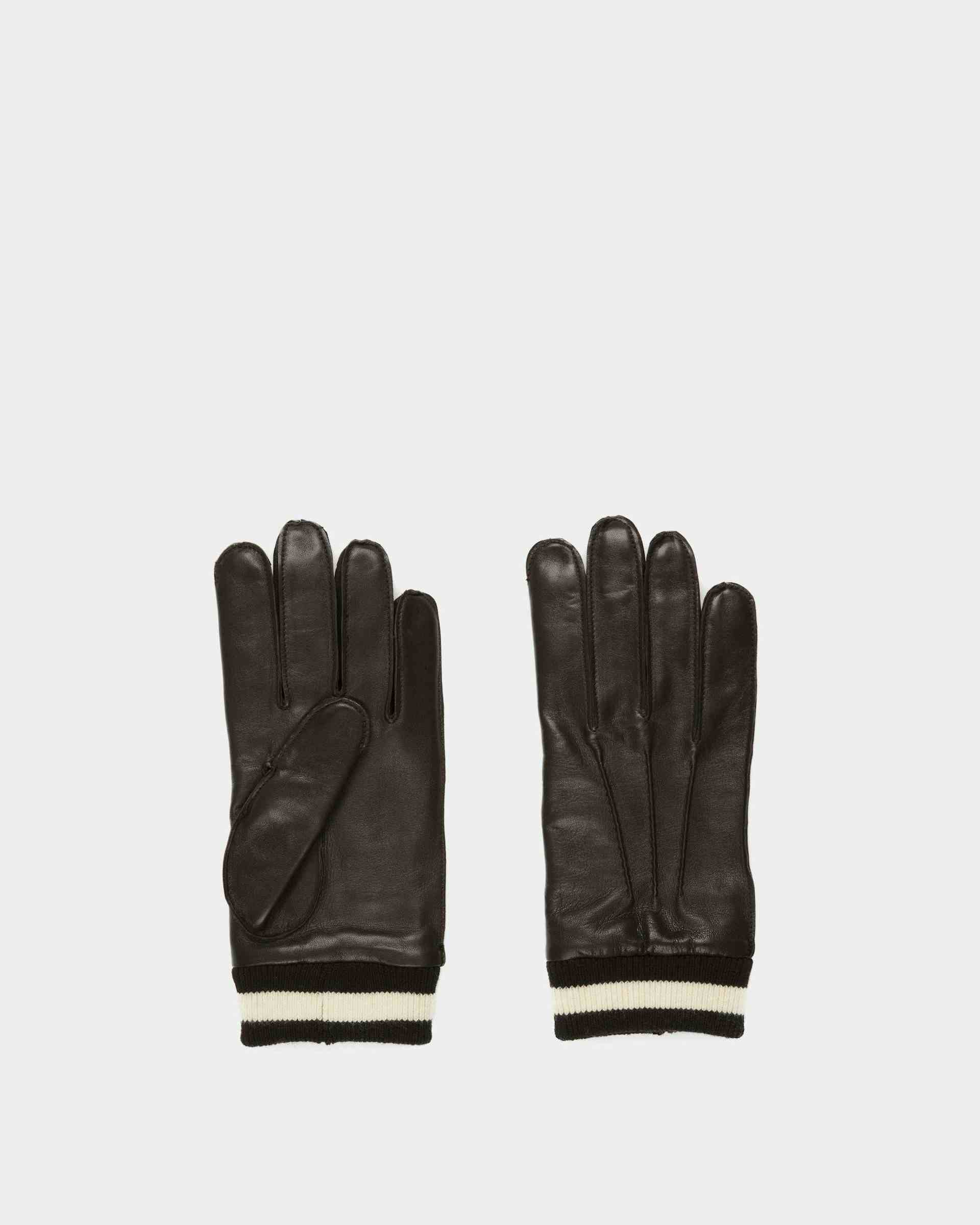 Stripe Gloves In Black Leather - Men's - Bally