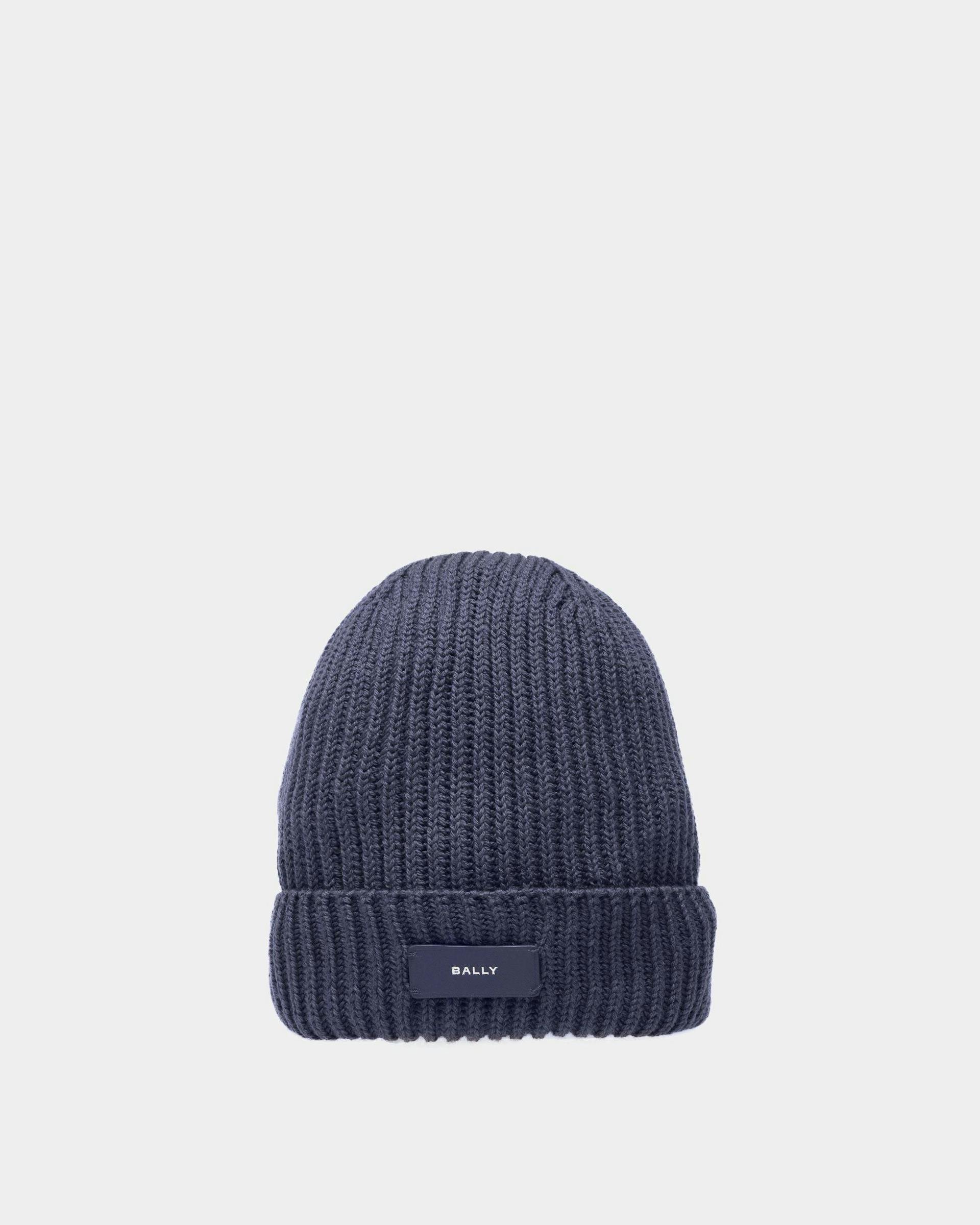 Ribbed Beanie Hat In Midnight Wool - Men's - Bally - 01