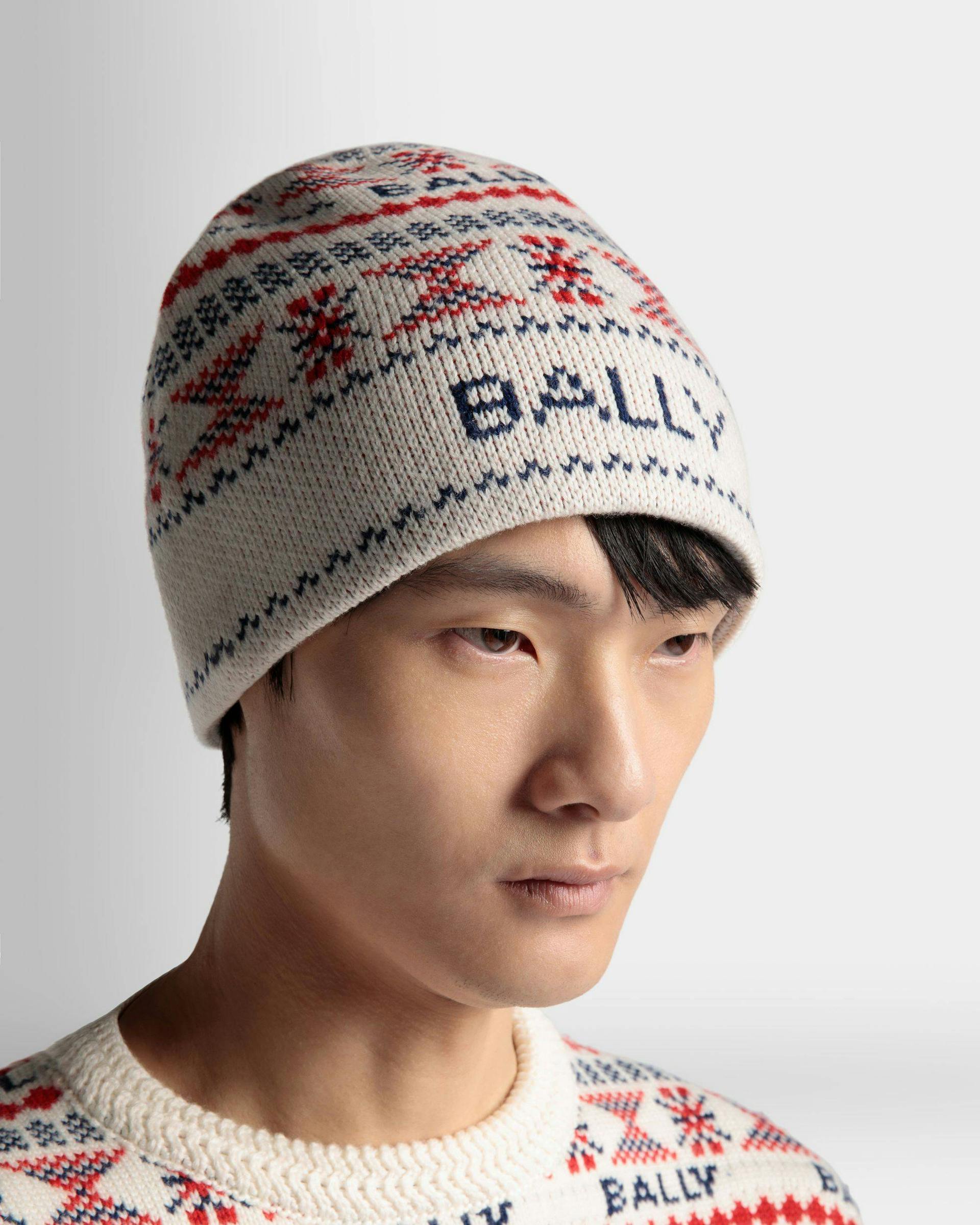 Men's Mountain Multicolor Beanie in Wool | Bally | On Model Front