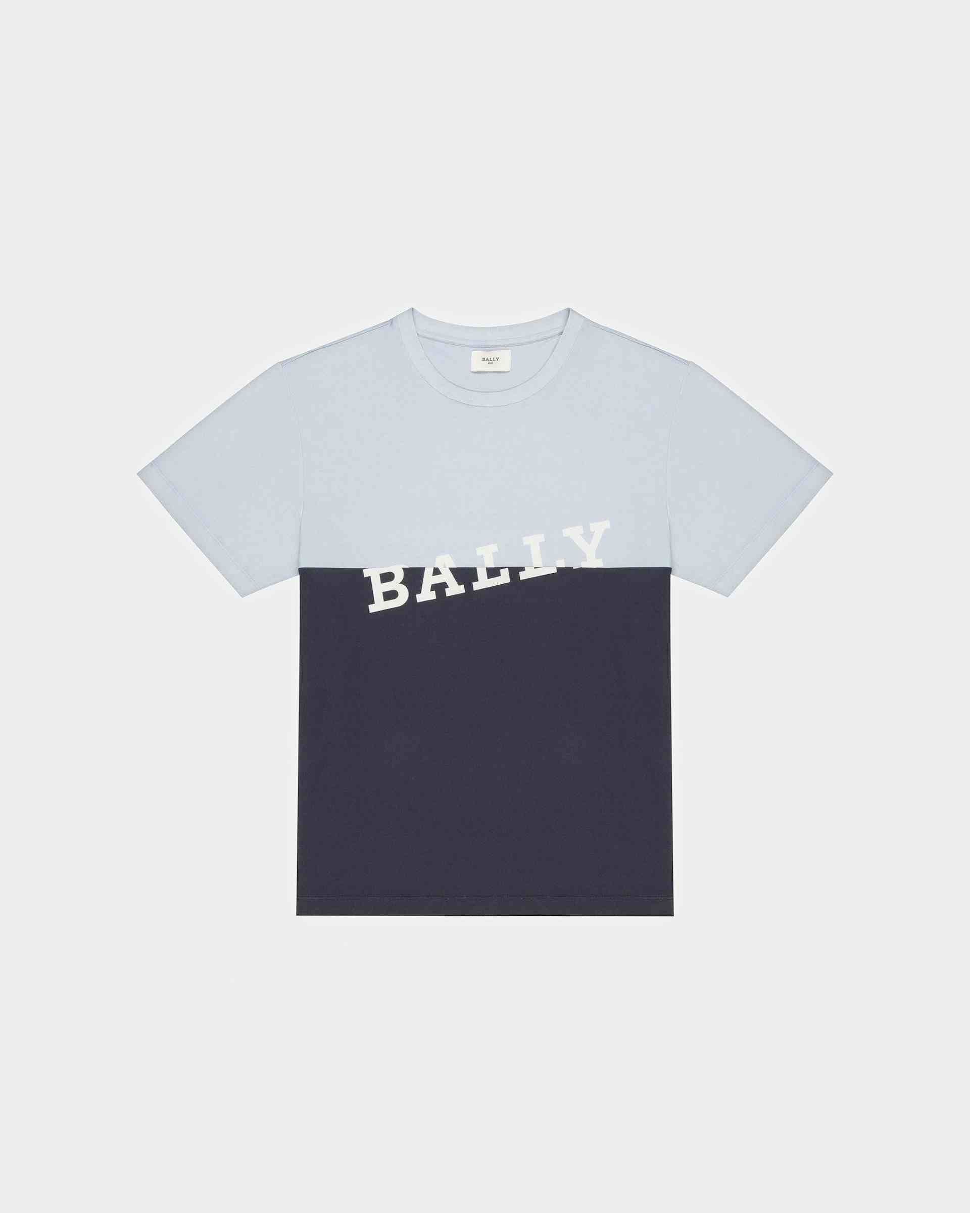Cotton T-Shirt In Light Blue And Midnight Blue - Men's - Bally