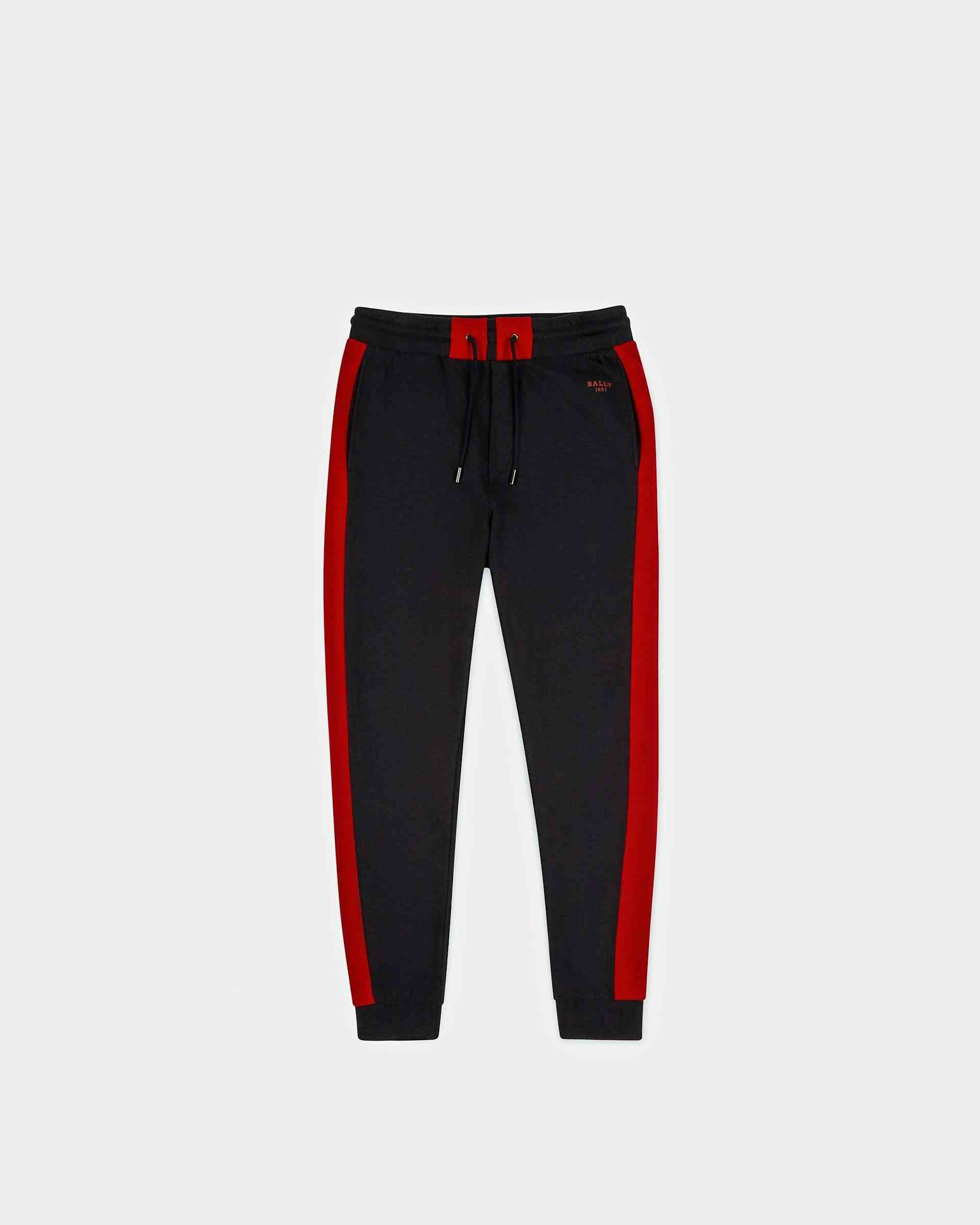 Contrast Stripe Cotton Sweatpants In Navy And Bally Red - Men's - Bally