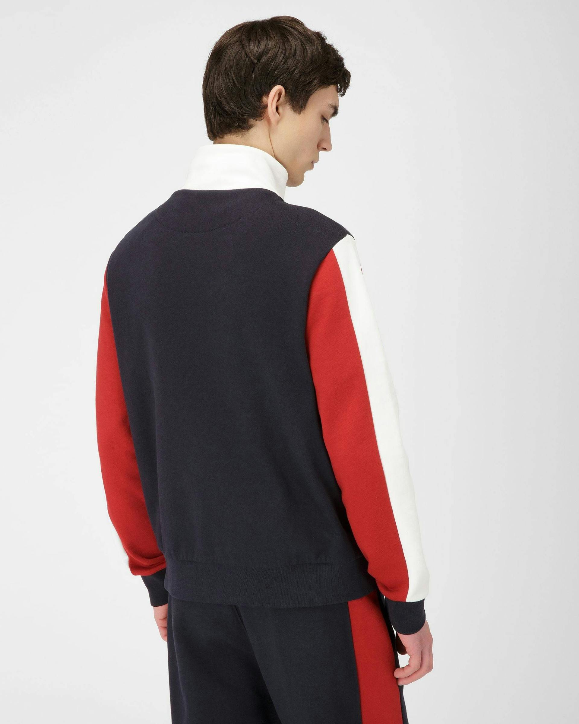 Cotton Sweatshirt In Navy And Bally Red - Men's - Bally - 05