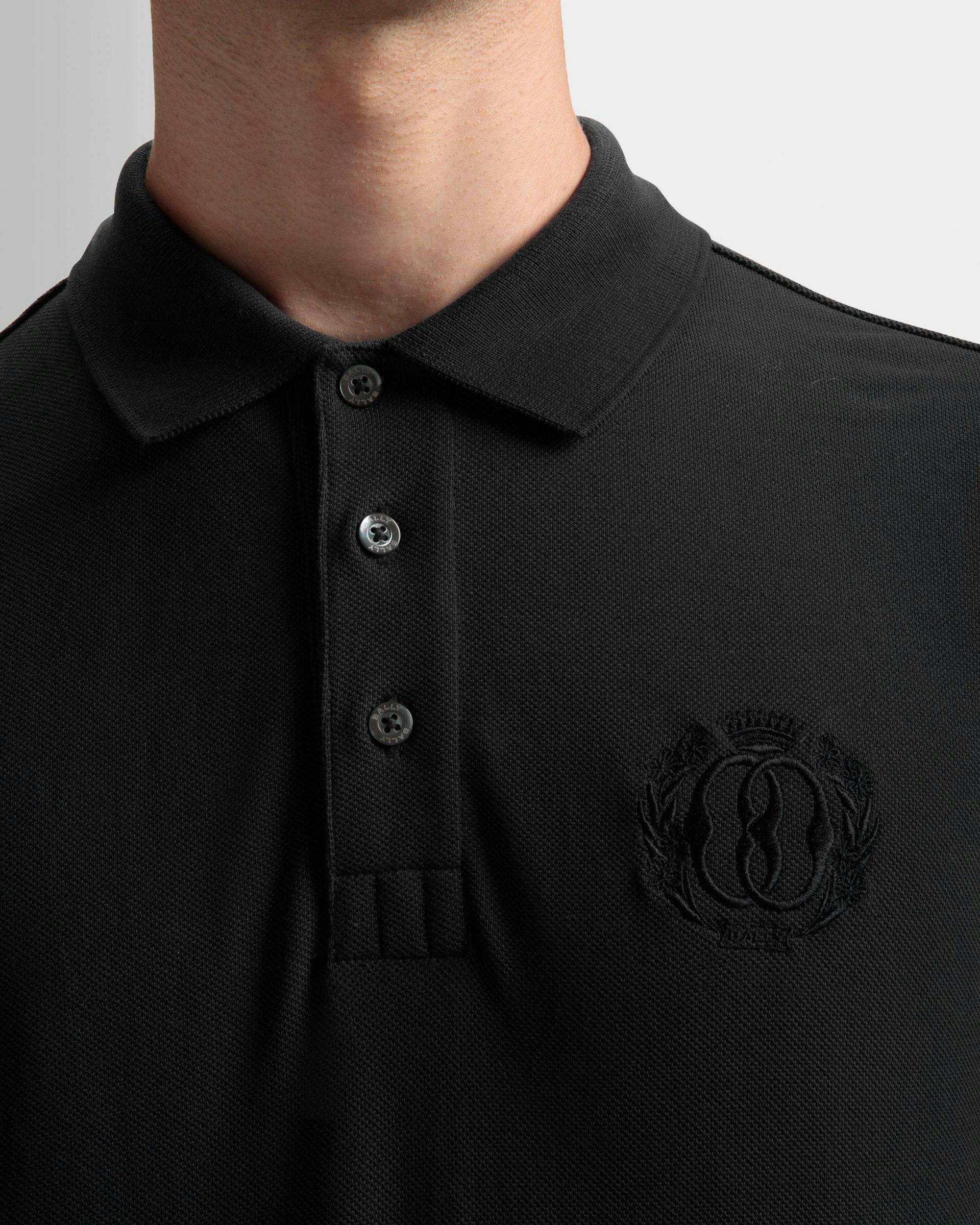 Men's Emblem Polo In Black Cotton | Bally | On Model Detail