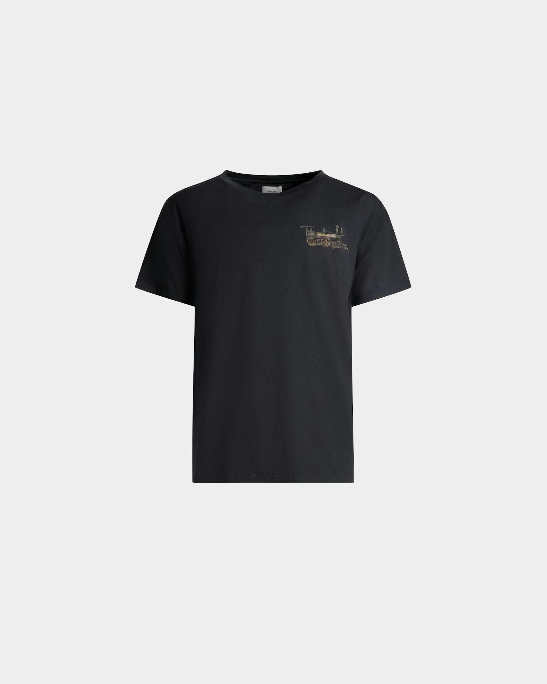 Train Motif T-Shirt In Stone Cotton - Men's - Bally - 01
