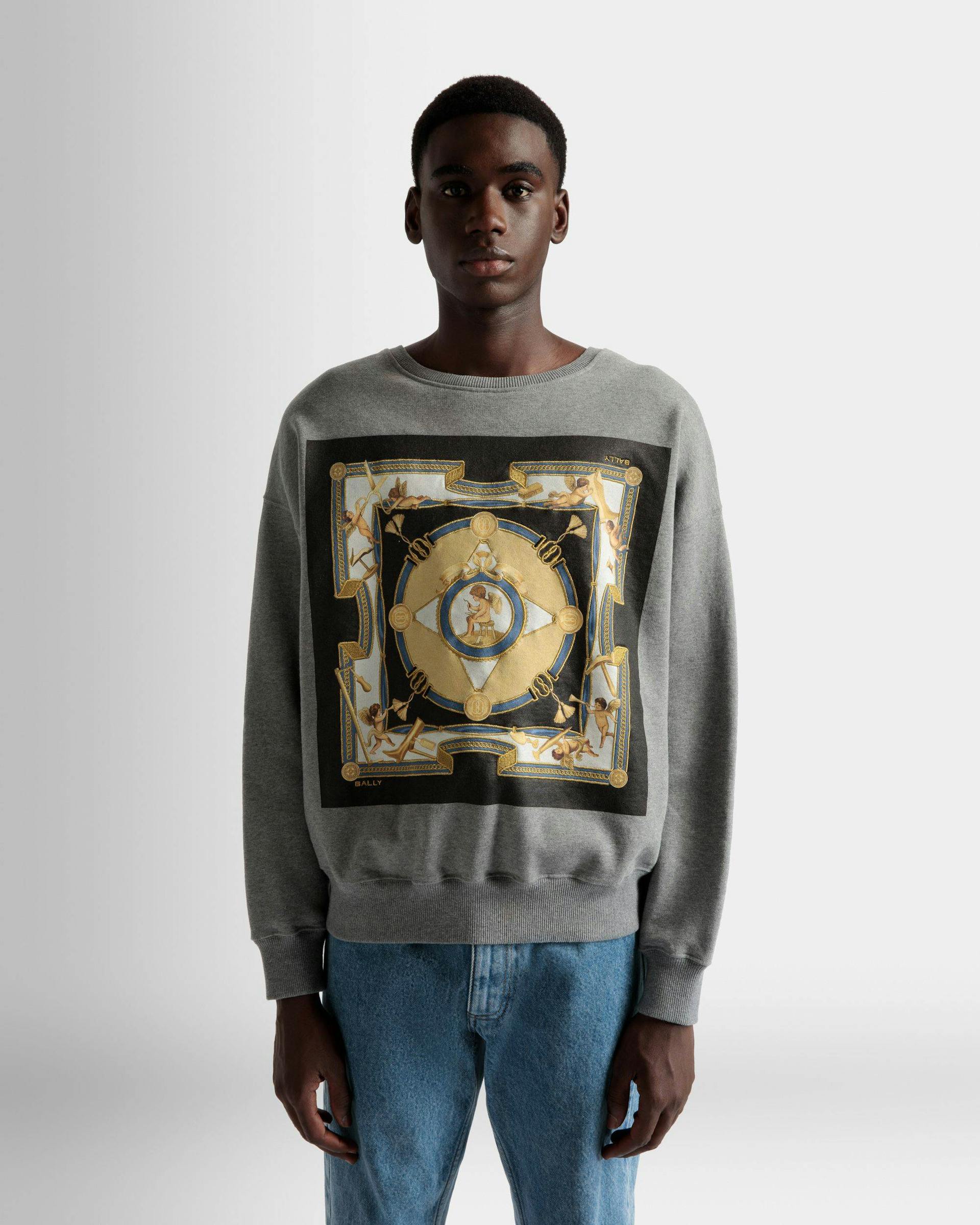 Printed Sweatshirt In Grey Melange Cotton - Men's - Bally - 03