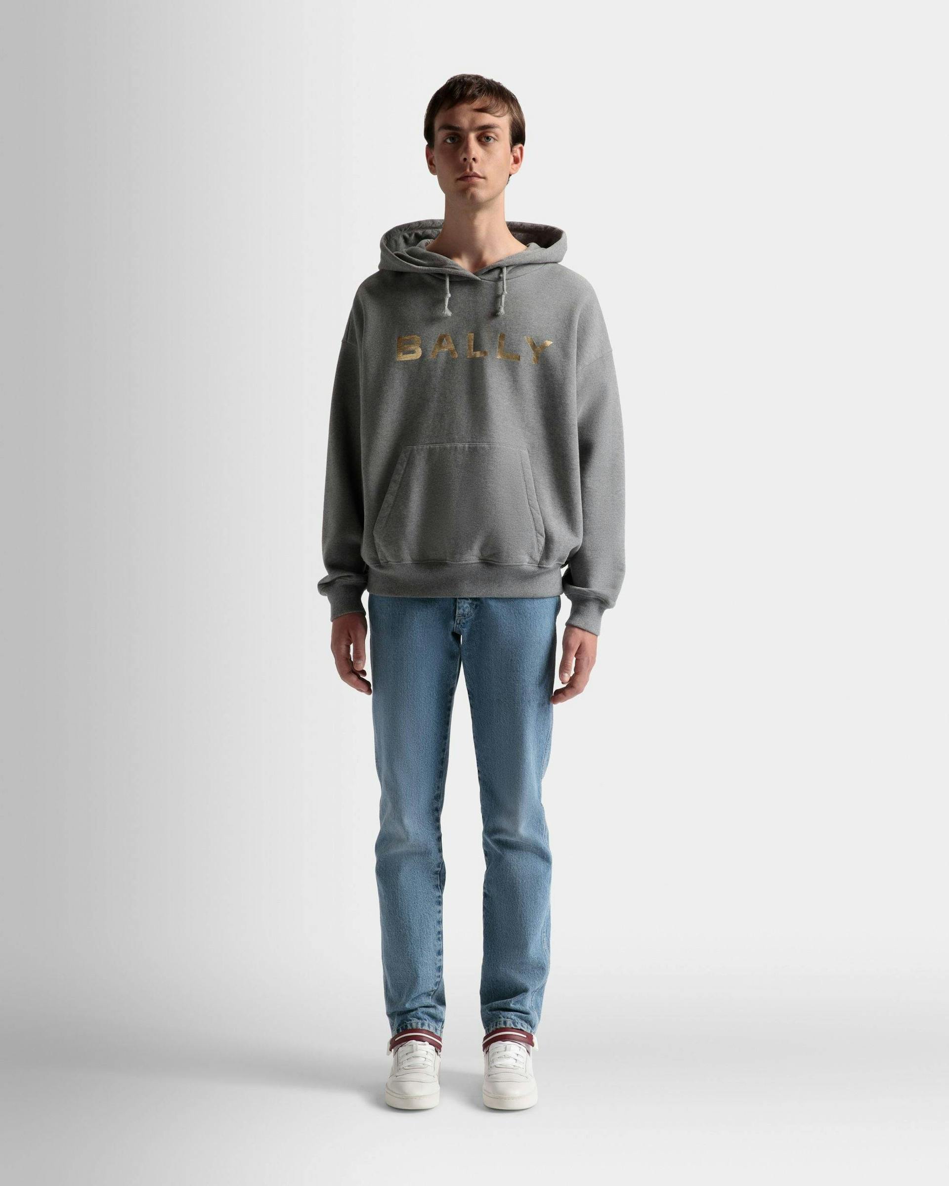 Logo Hooded Sweatshirt In Grey Melange Cotton - Men's - Bally - 02