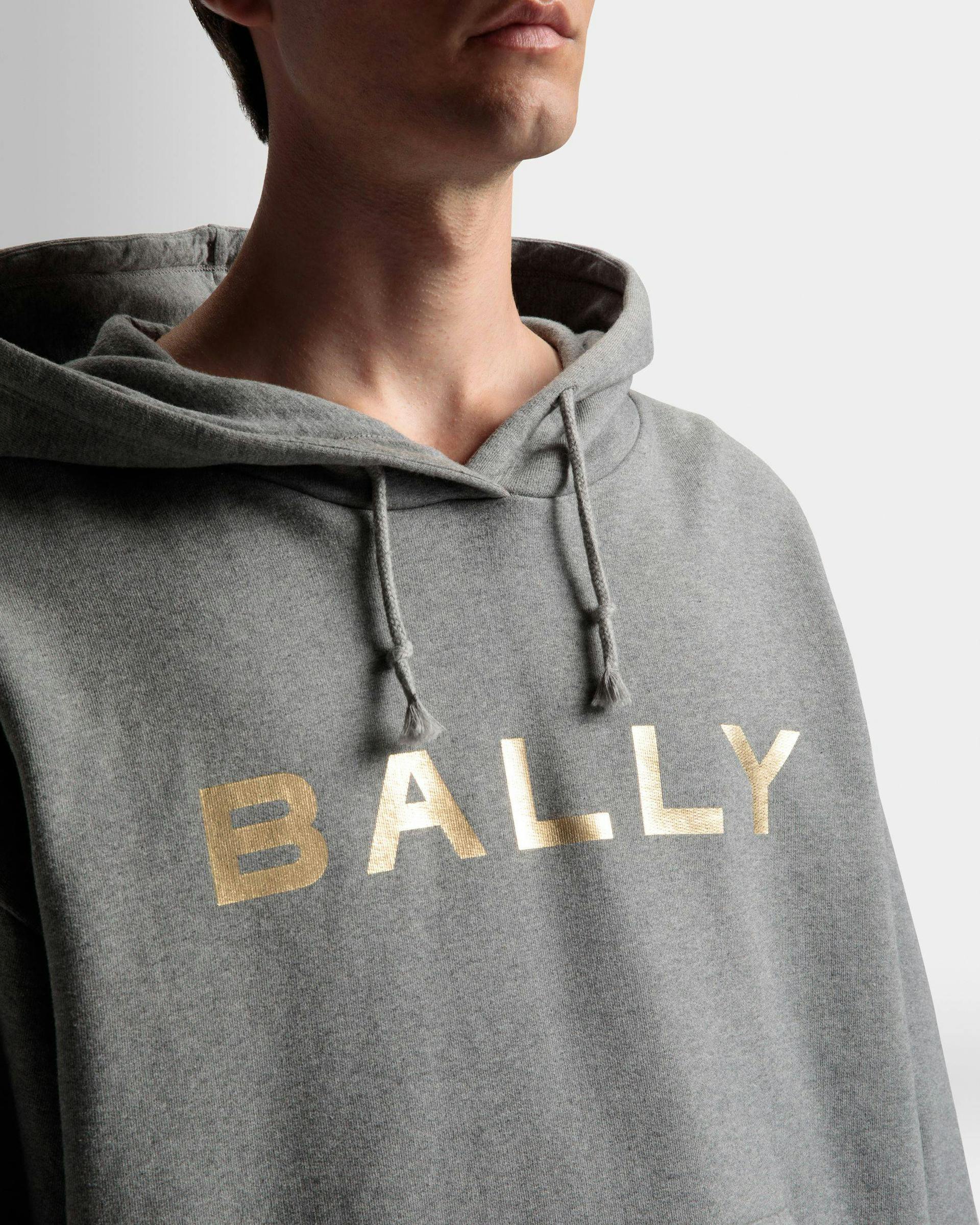 Logo Hooded Sweatshirt In Grey Melange Cotton - Men's - Bally - 04