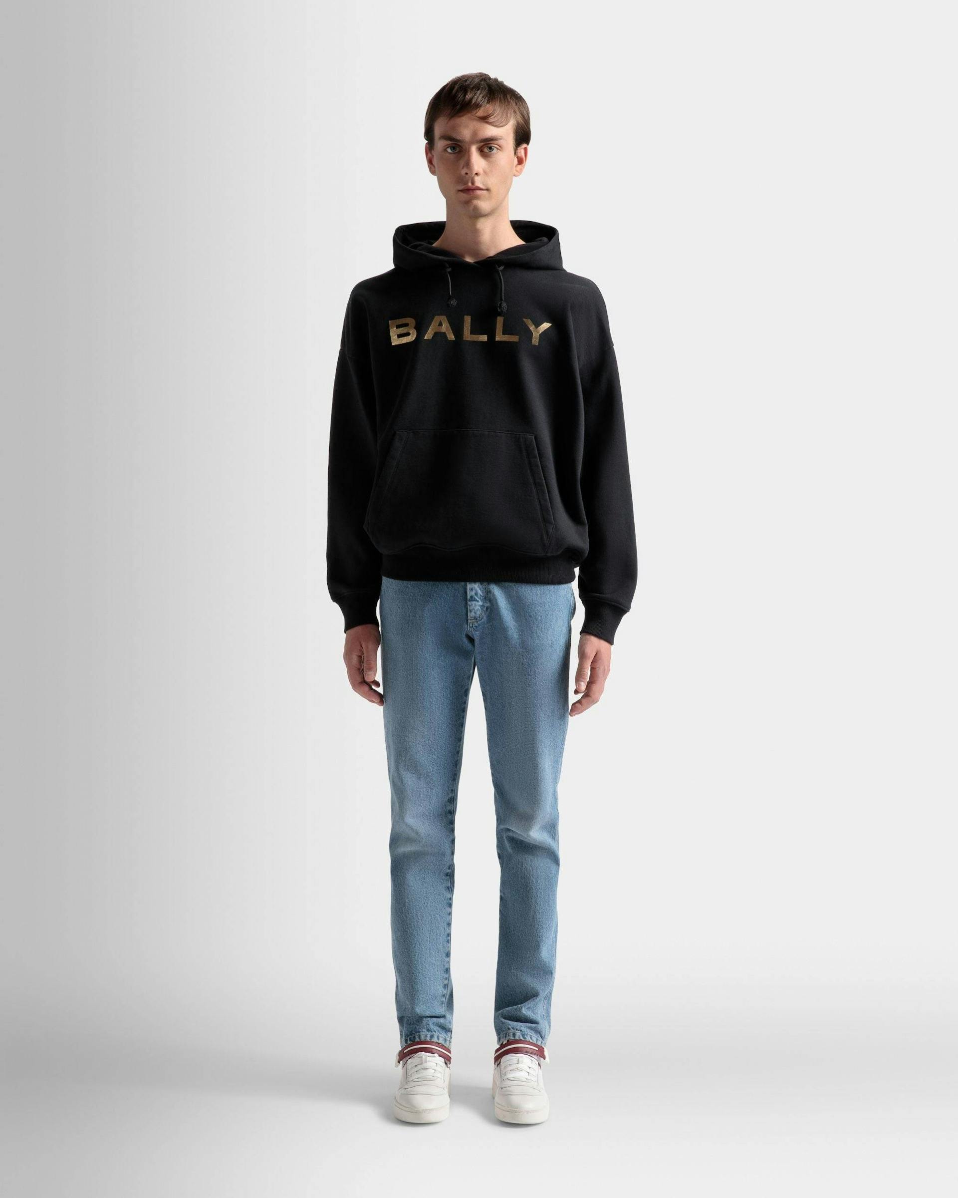 Men's Logo Hooded Sweatshirt In Black Cotton | Bally | On Model Front