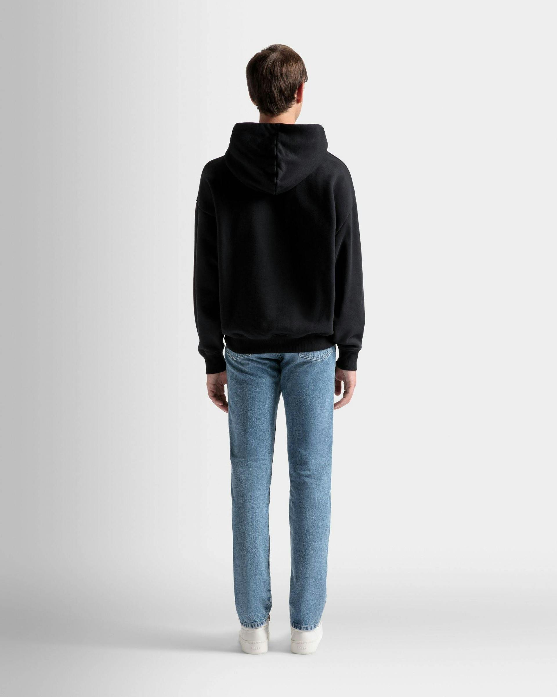 Men's Logo Hooded Sweatshirt In Black Cotton | Bally | On Model Back