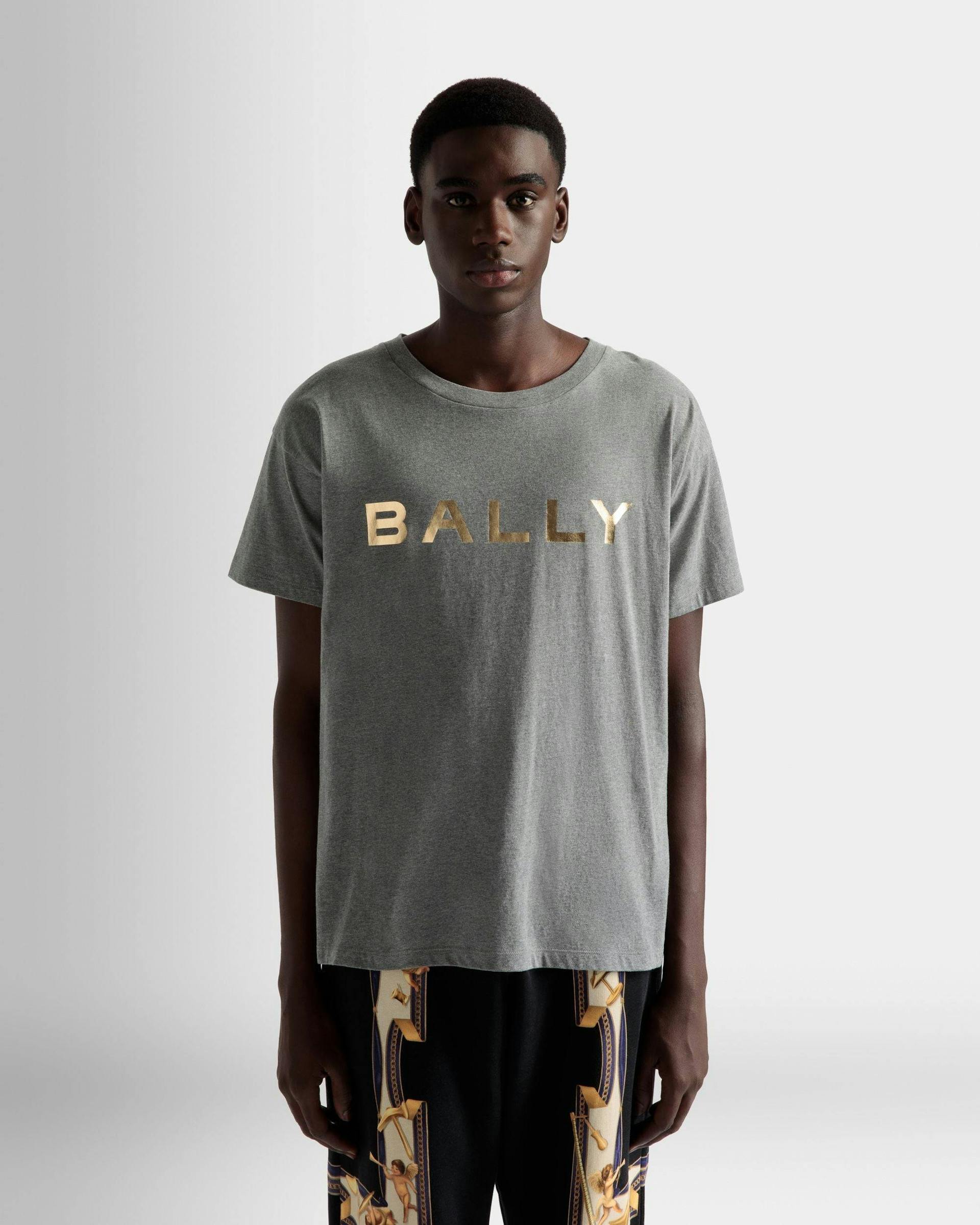 Logo T-Shirt In Grey Melange Cotton - Men's - Bally - 03
