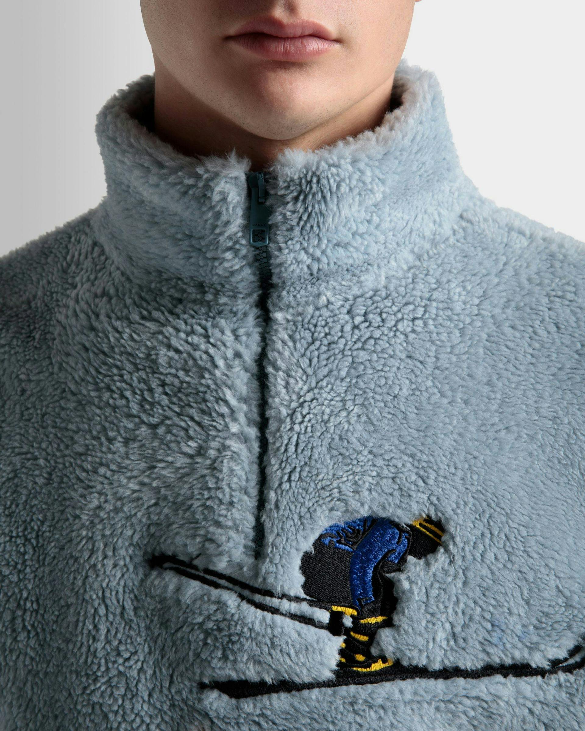 Men's Sweatshirt In Light Blue And White Sherpa Fleece | Bally | On Model Detail