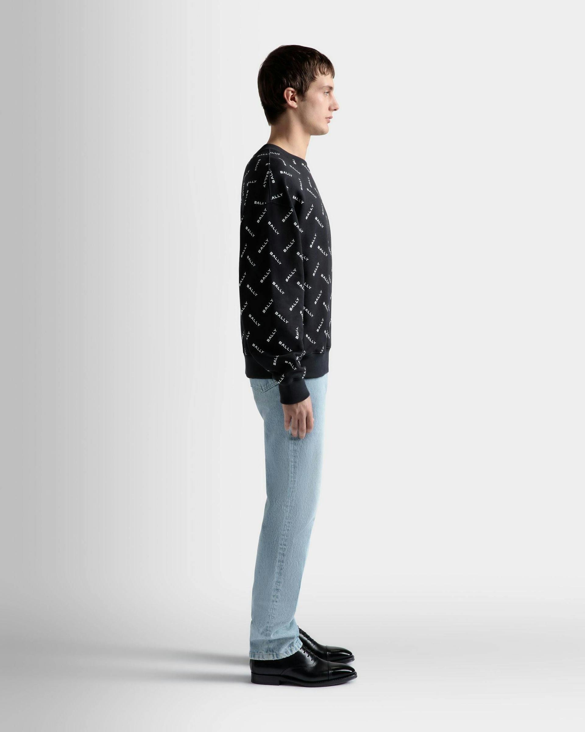 Men's Sweatshirt In Dark Blue Cotton | Bally | On Model 3/4 Front