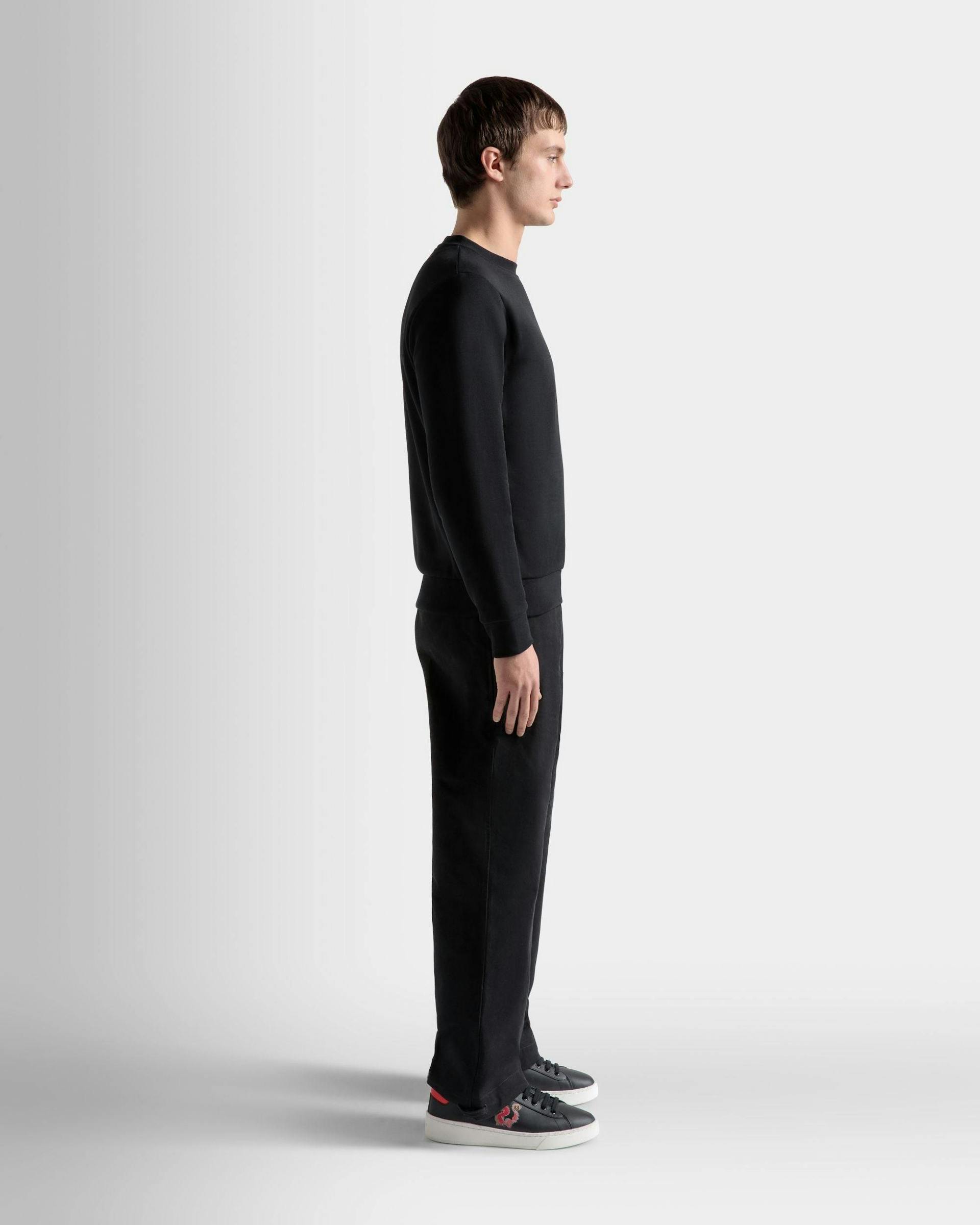Men's Sweatshirt In Black Stretch Cotton | Bally | On Model 3/4 Front