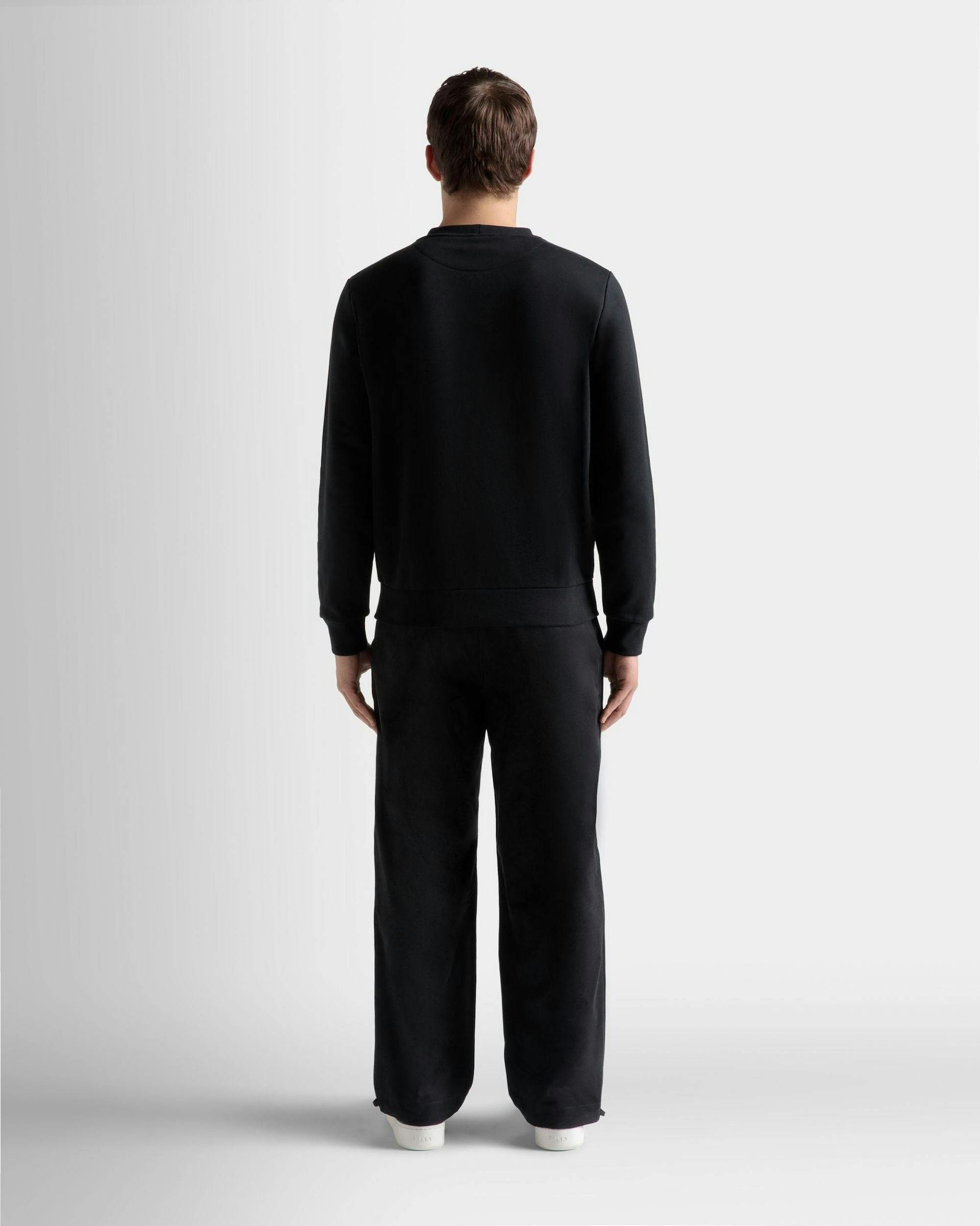 Men's Sweatshirt In Black Stretch Cotton | Bally | On Model Back