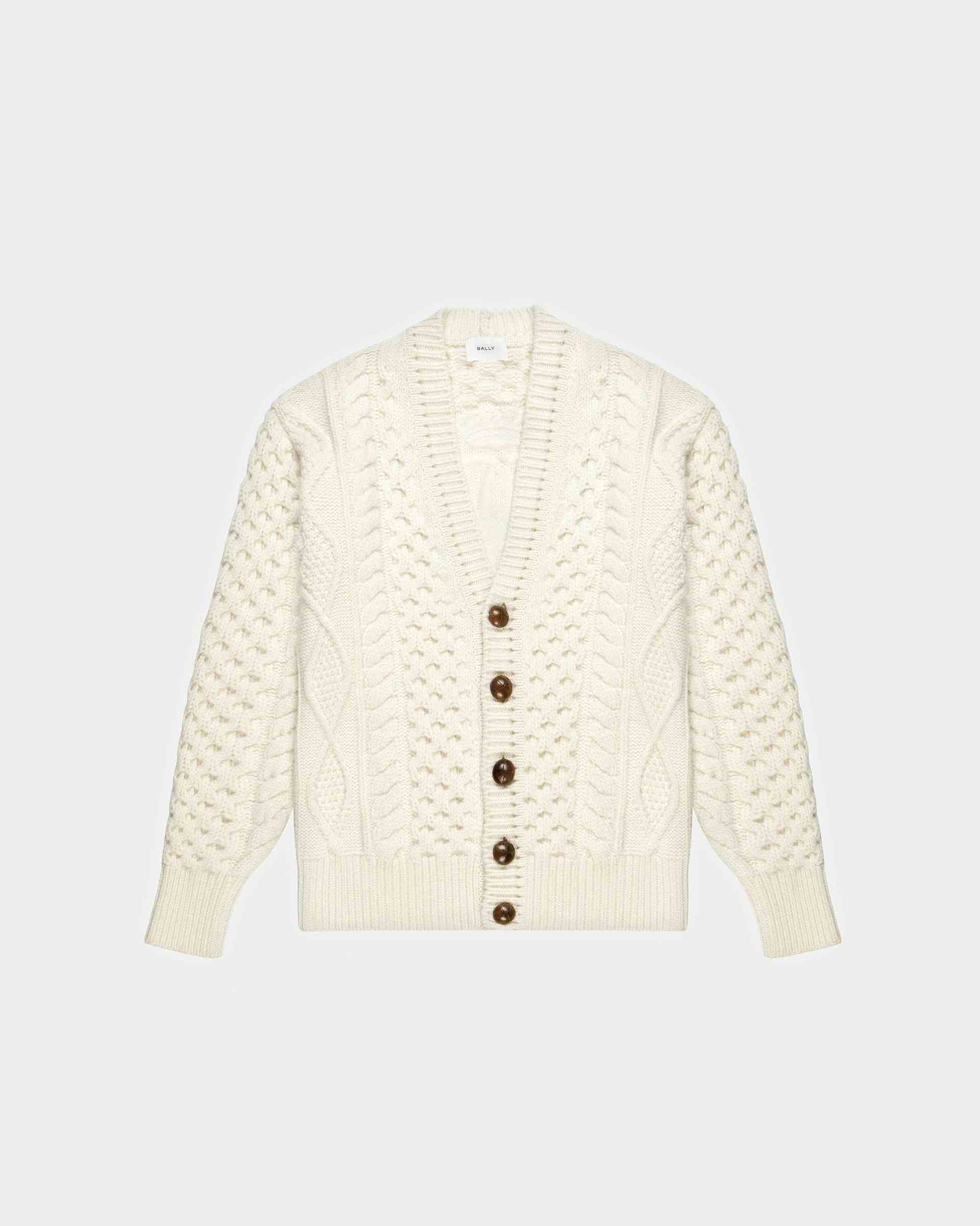 Knitted V-Neck Cable Knit Cardigan In Bone - Men's - Bally