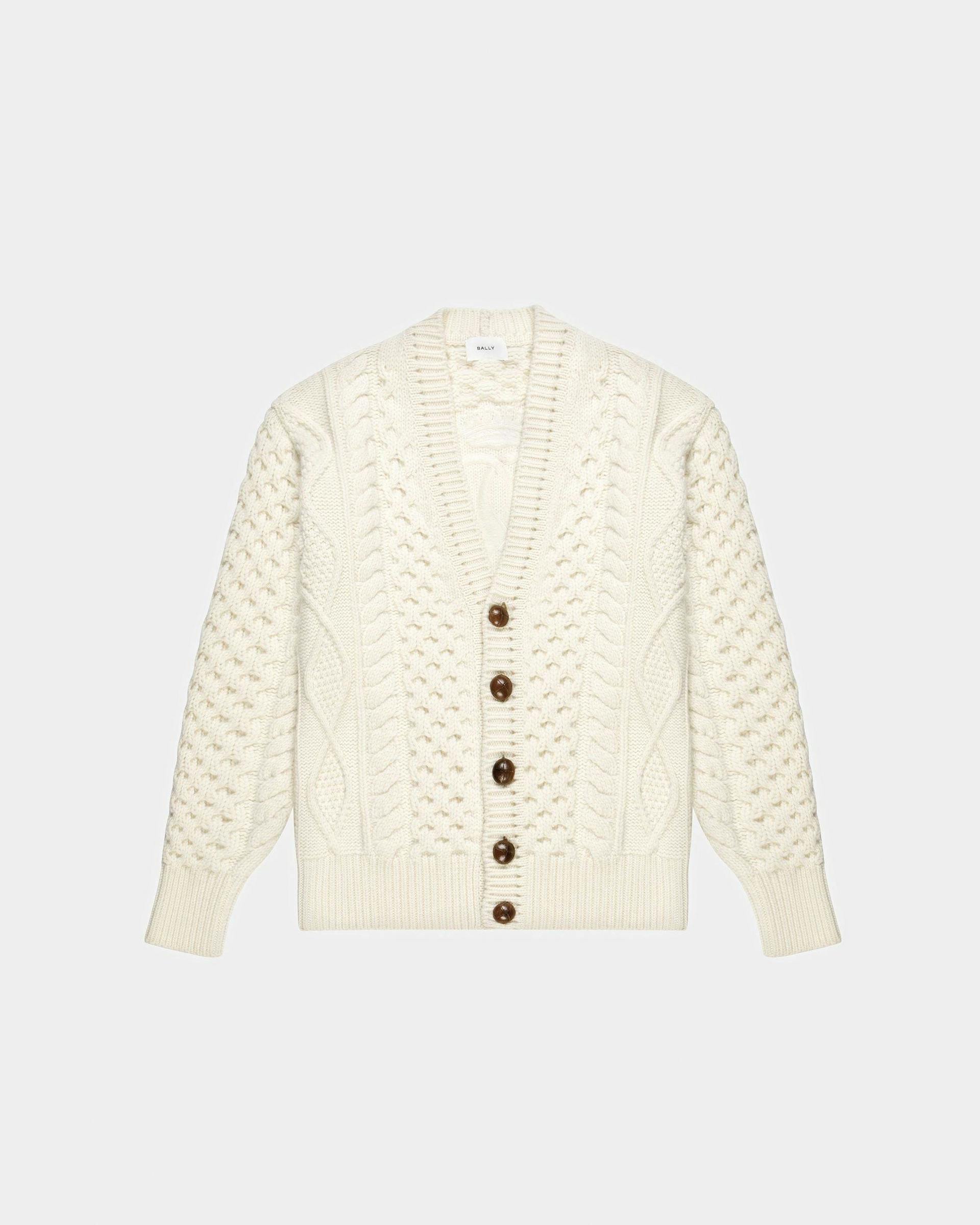 Knitted V-Neck Cable Knit Cardigan In Bone - Men's - Bally - 01