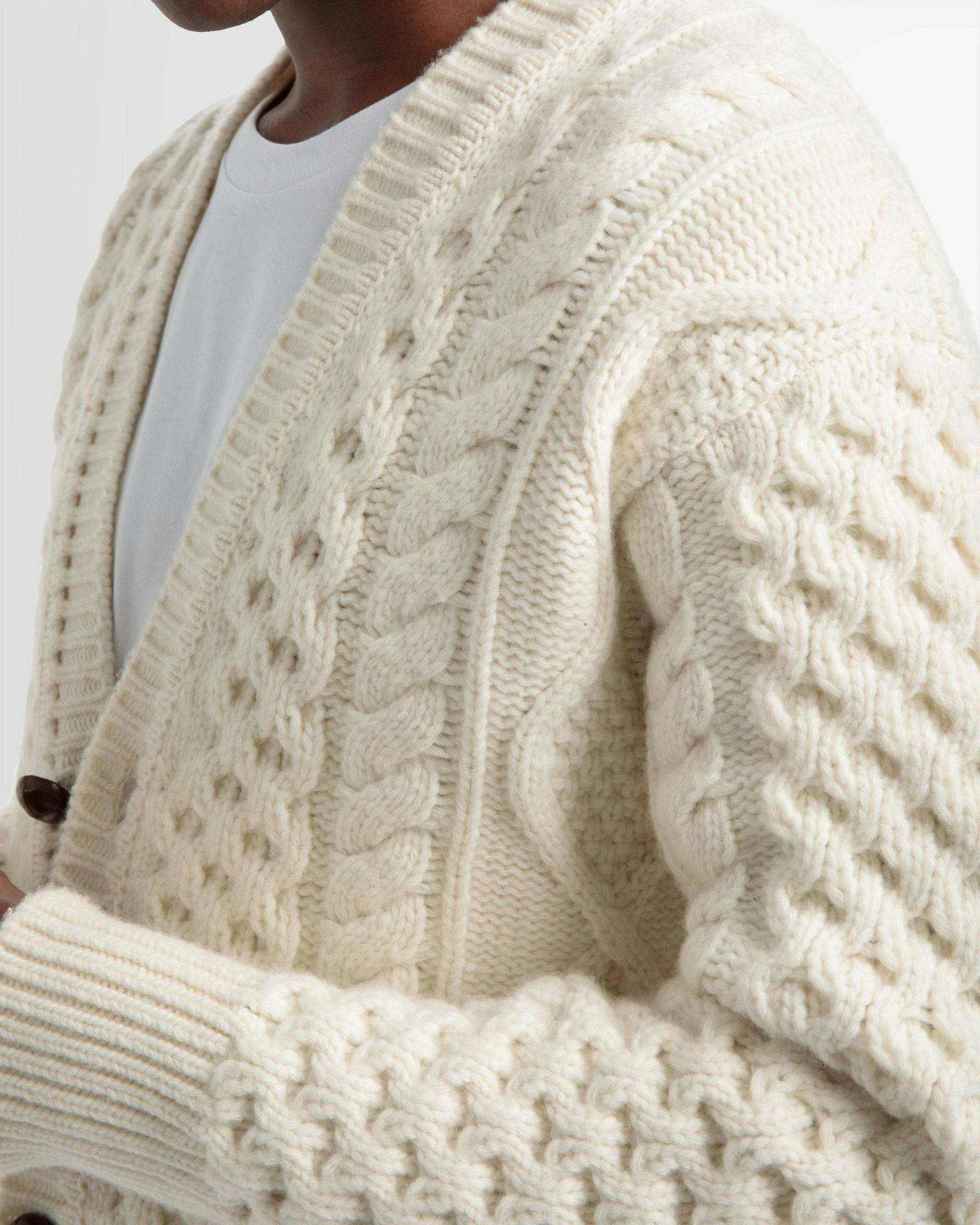 Knitted V-Neck Cable Knit Cardigan In Bone - Men's - Bally - 04