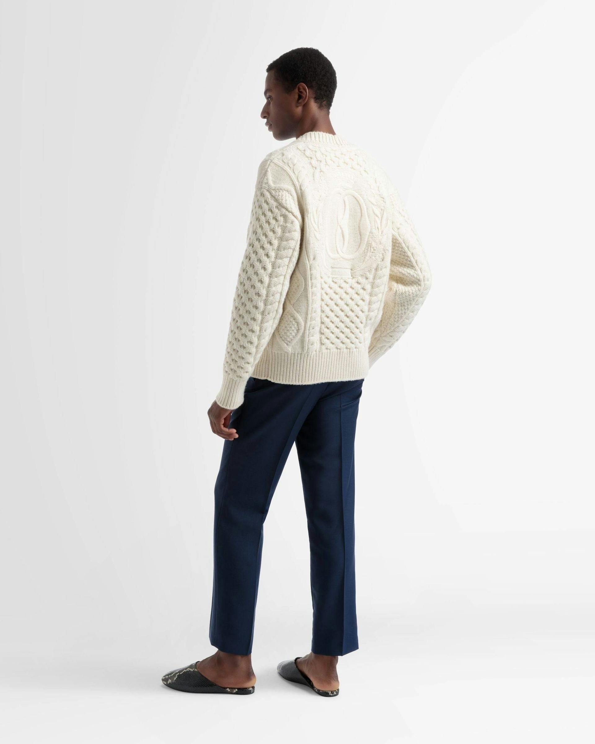 Knitted V-Neck Cable Knit Cardigan In Bone - Men's - Bally - 06