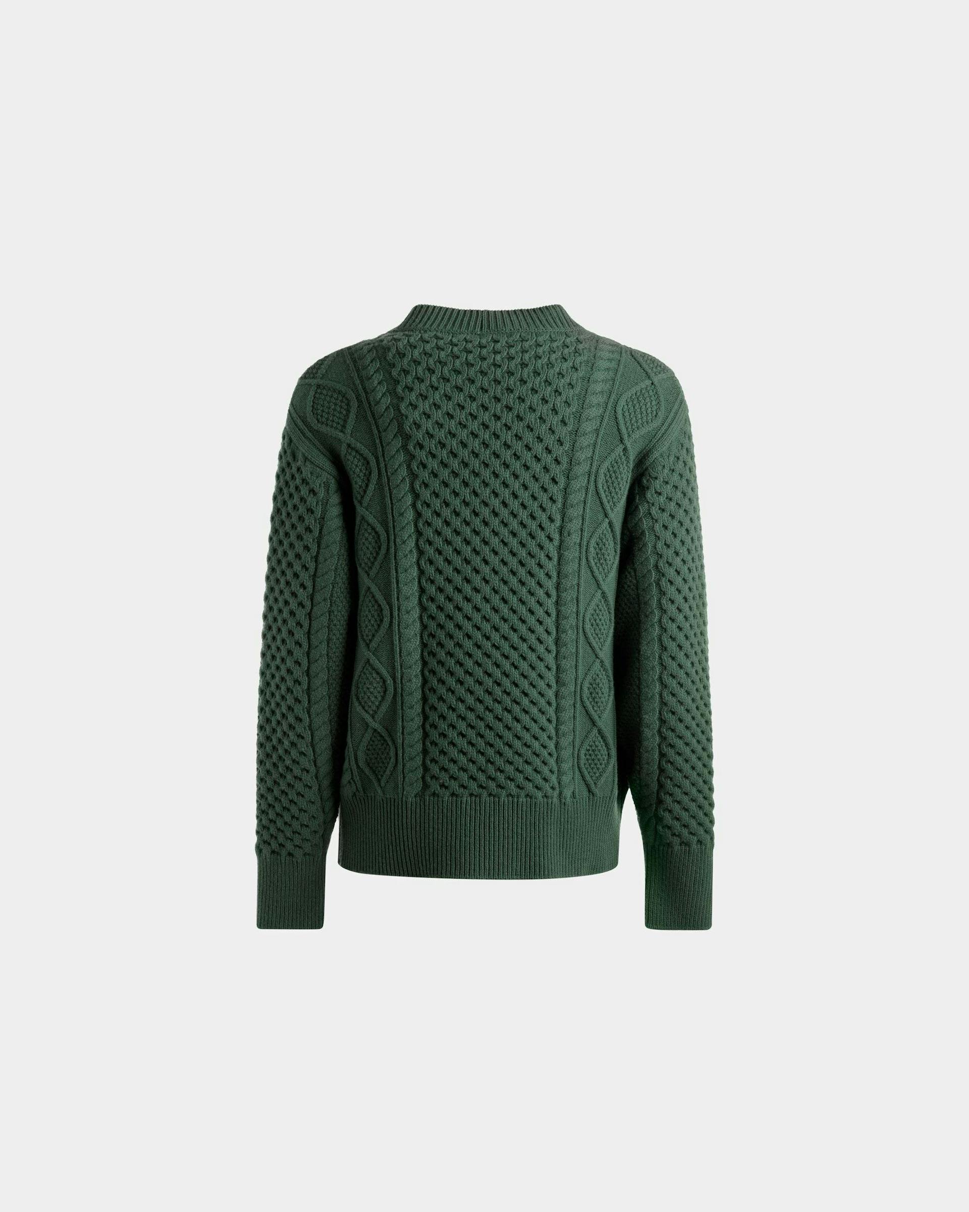 Cable Knit V-Neck Cardigan In Kelly Green Wool - Men's - Bally - 07