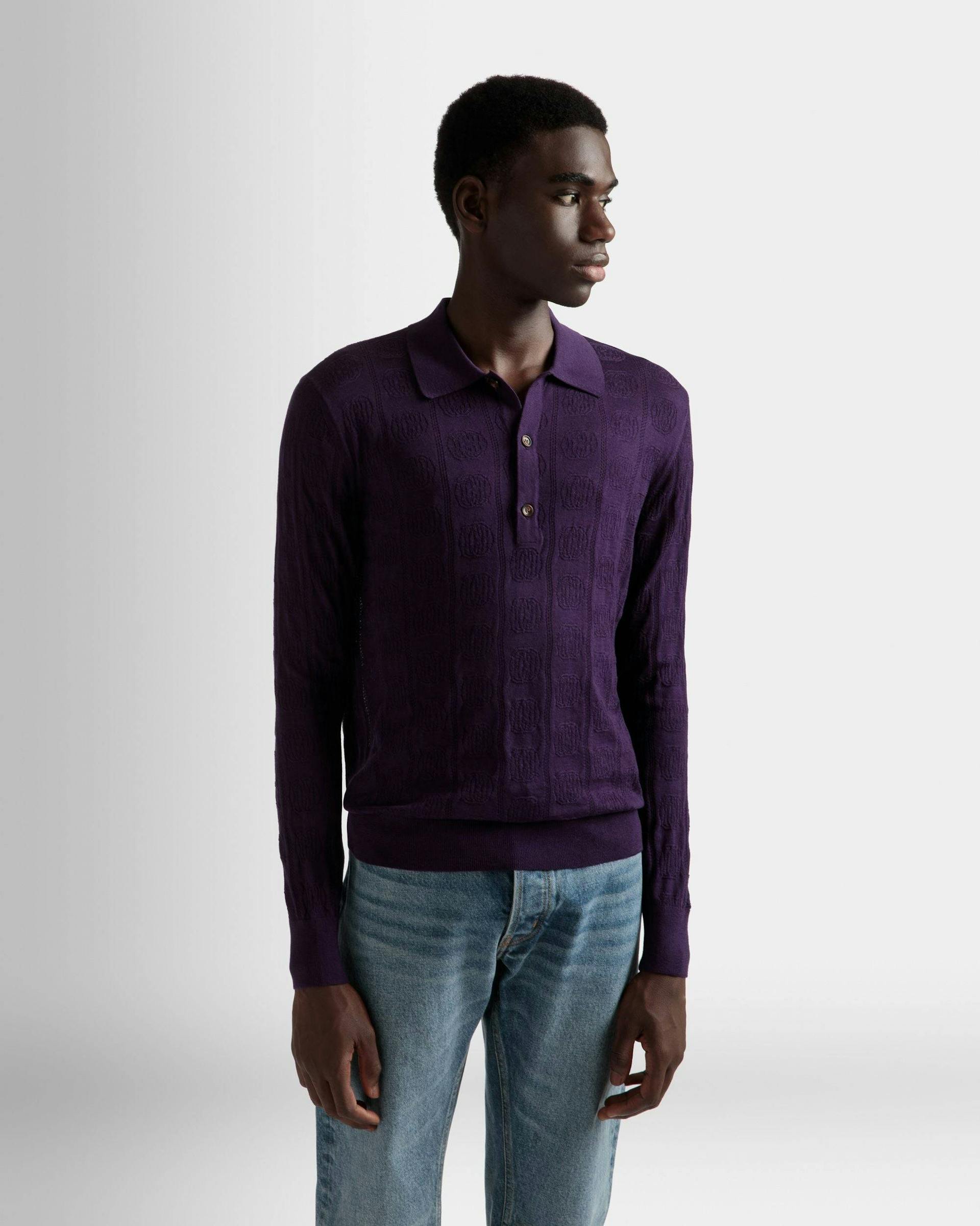 Long Sleeve Polo In Orchid Wool - Men's - Bally - 03