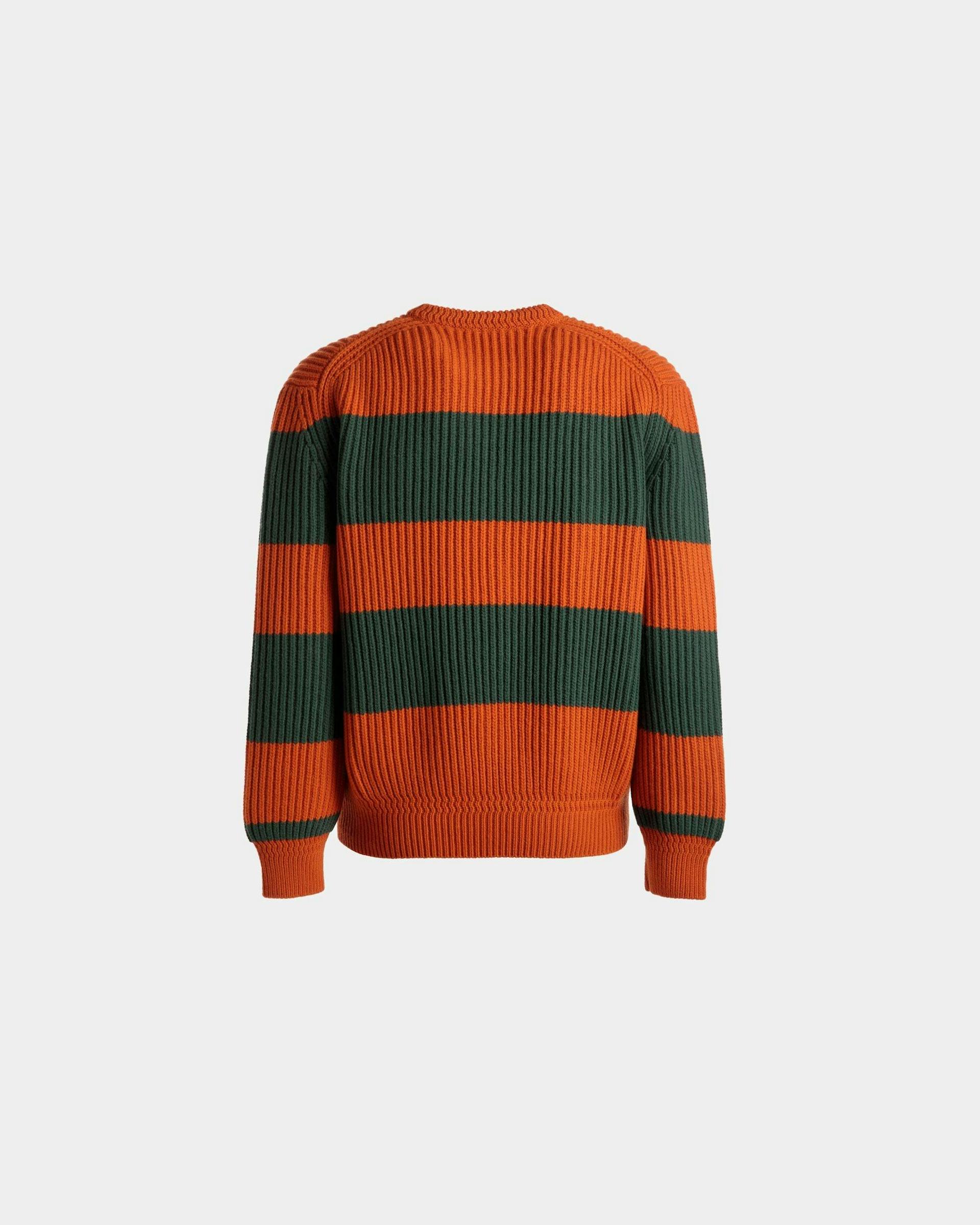 Striped Crew Neck Sweater In Orange And Kelly Green Wool - Men's - Bally - 07