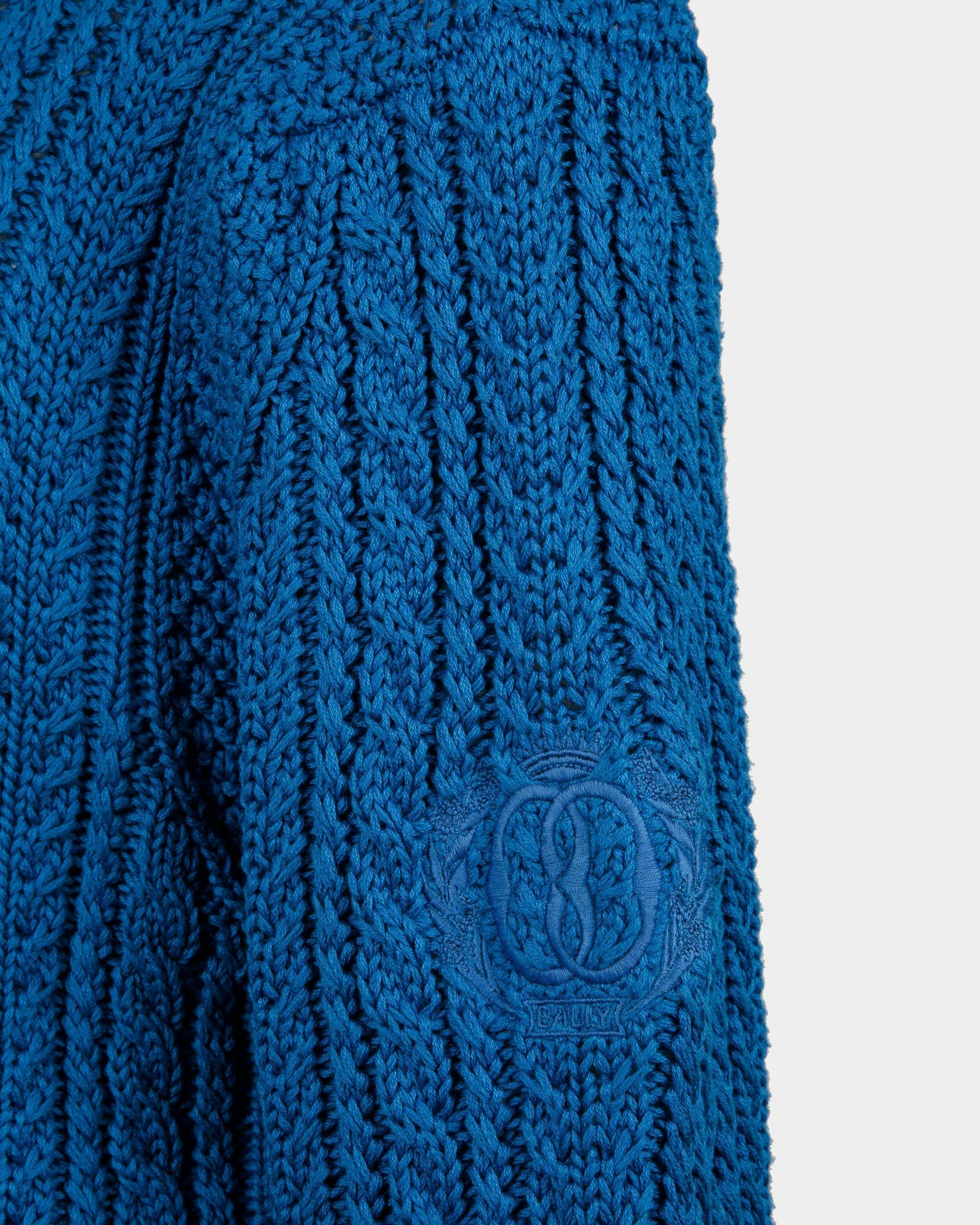 Men's Cable-knit Sweater in Blue Cotton | Bally | On Model Detail