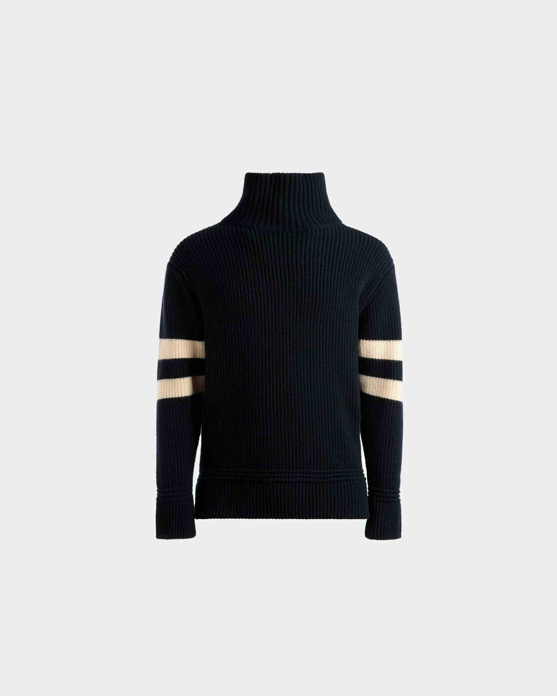 Roll Neck Sweater In Bone and Ink Wool - Men's - Bally