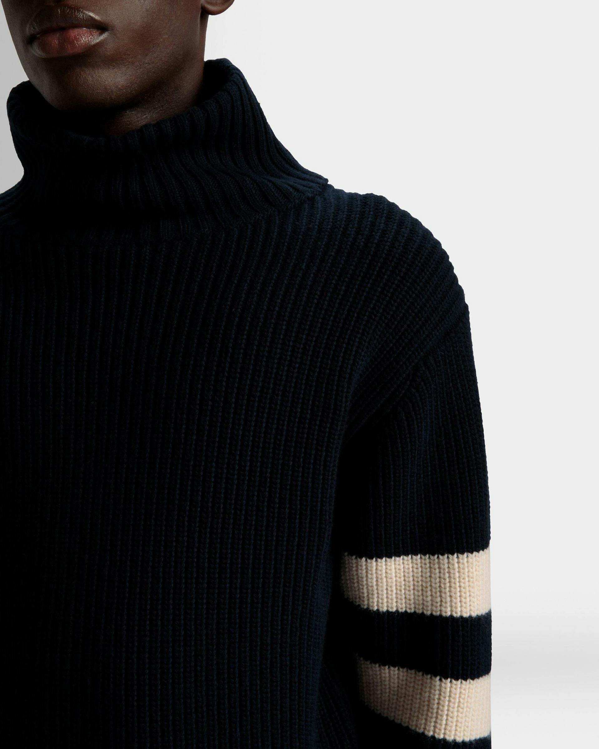 Roll Neck Sweater In Bone and Ink Wool - Men's - Bally - 02