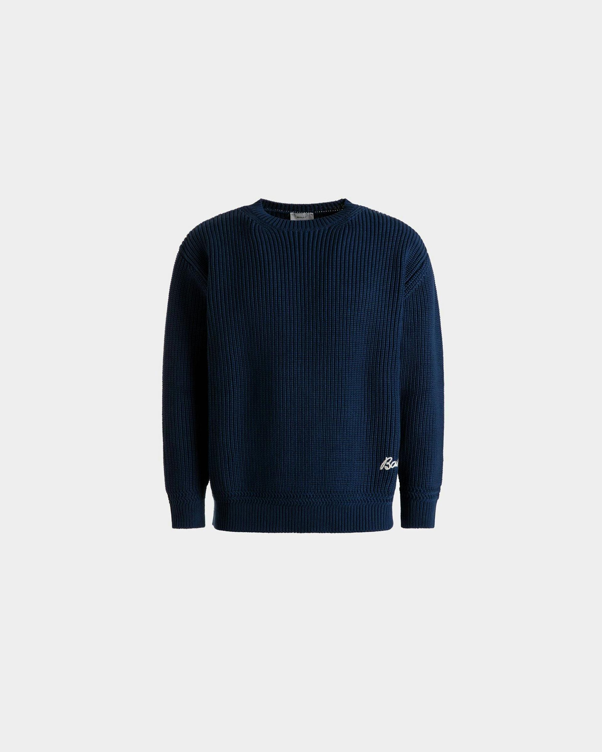 Men's Crewneck Sweater in Blue Cotton | Bally | Still Life Front