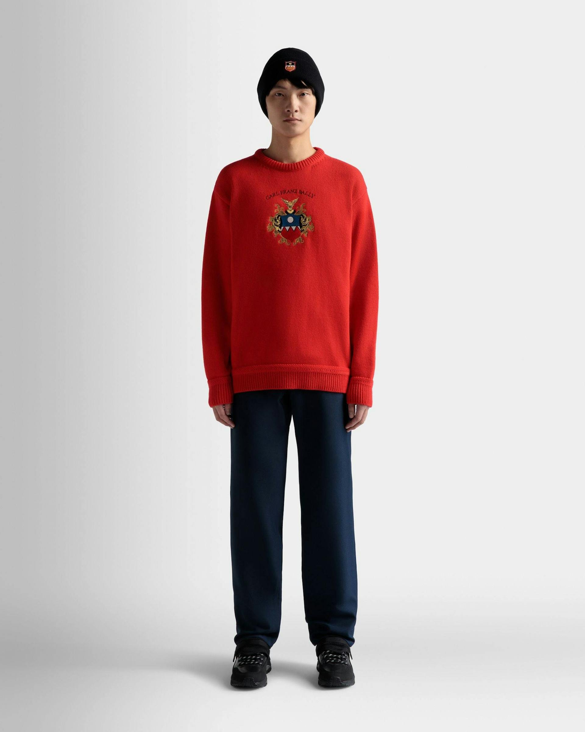 Men's Sweater In Red Wool | Bally | On Model Front