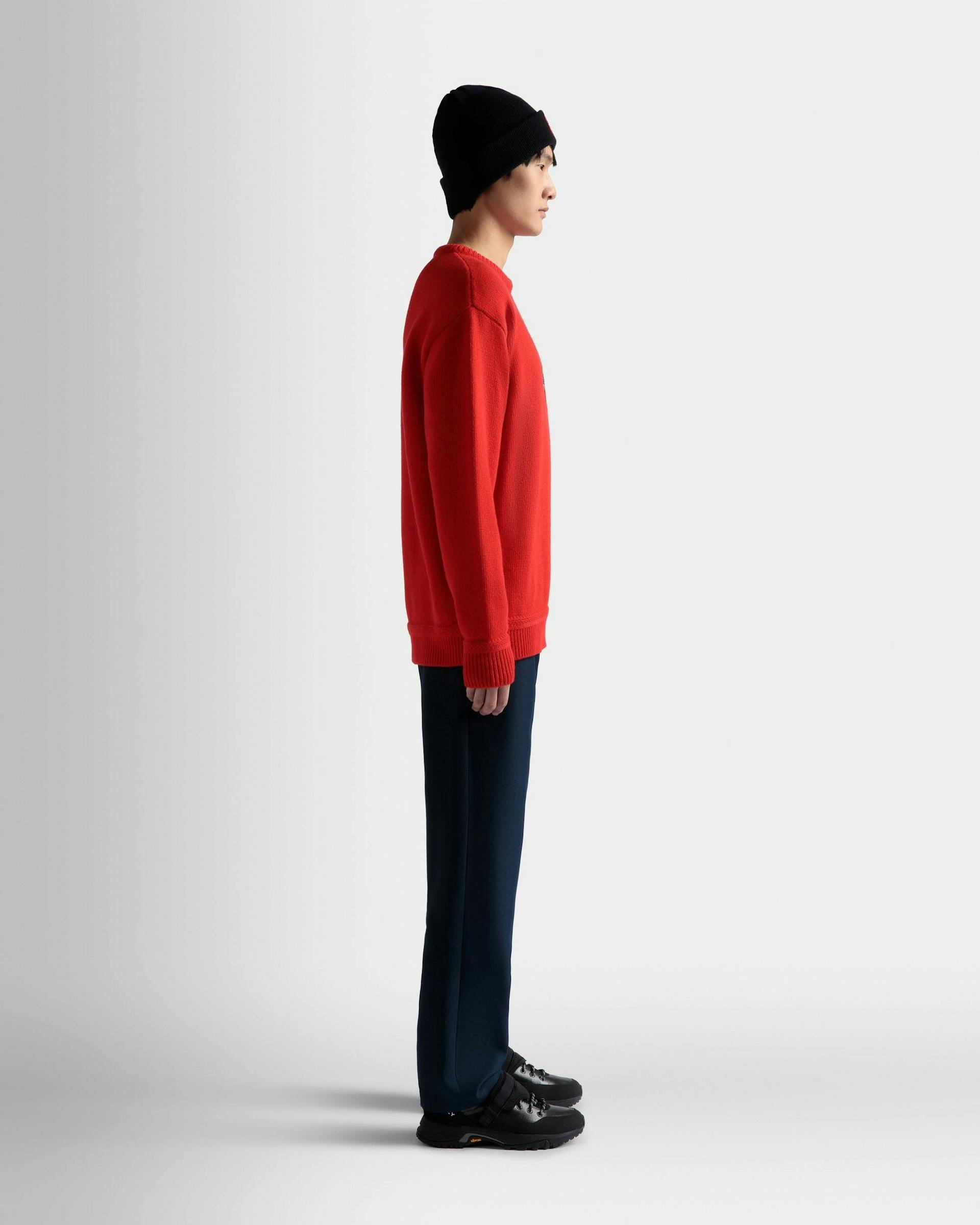 Men's Sweater In Red Wool | Bally | On Model 3/4 Front