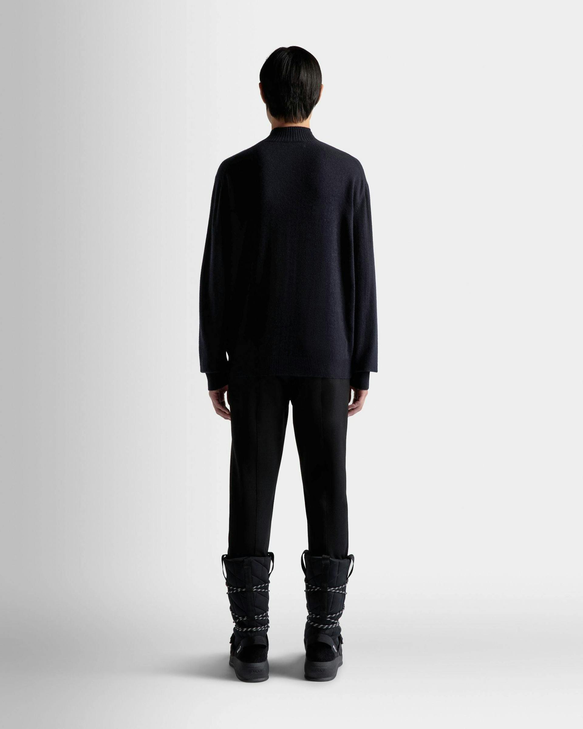 Men's Turtleneck Sweater In Dark Blue Cashmere | Bally | On Model Back