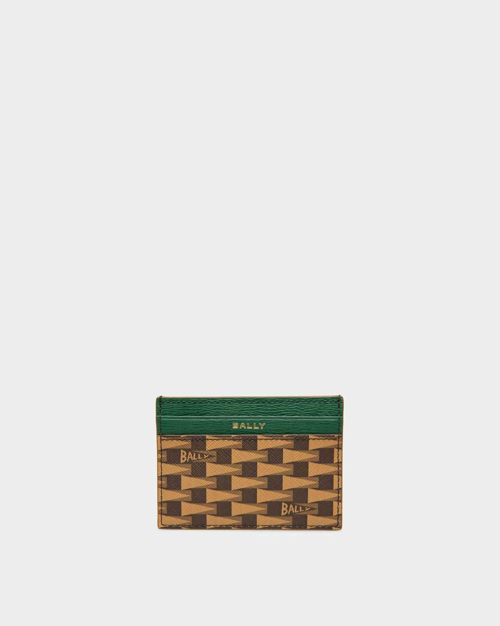 Pennant Business Card Holder In Desert And Kelly Green Leather And TPU - Men's - Bally