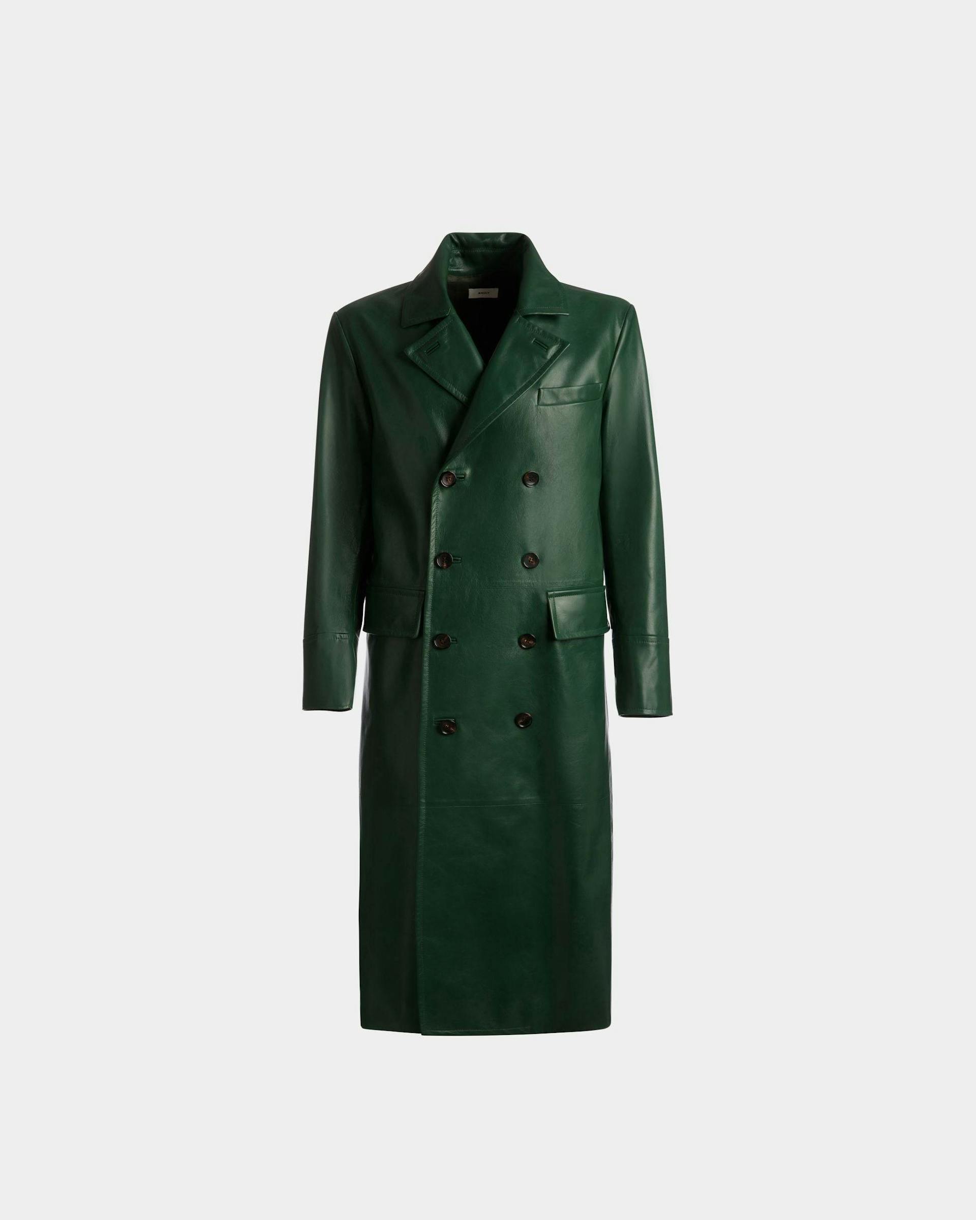 Double Breasted Coat In Kelly Green Nappa Leather - Men's - Bally - 01