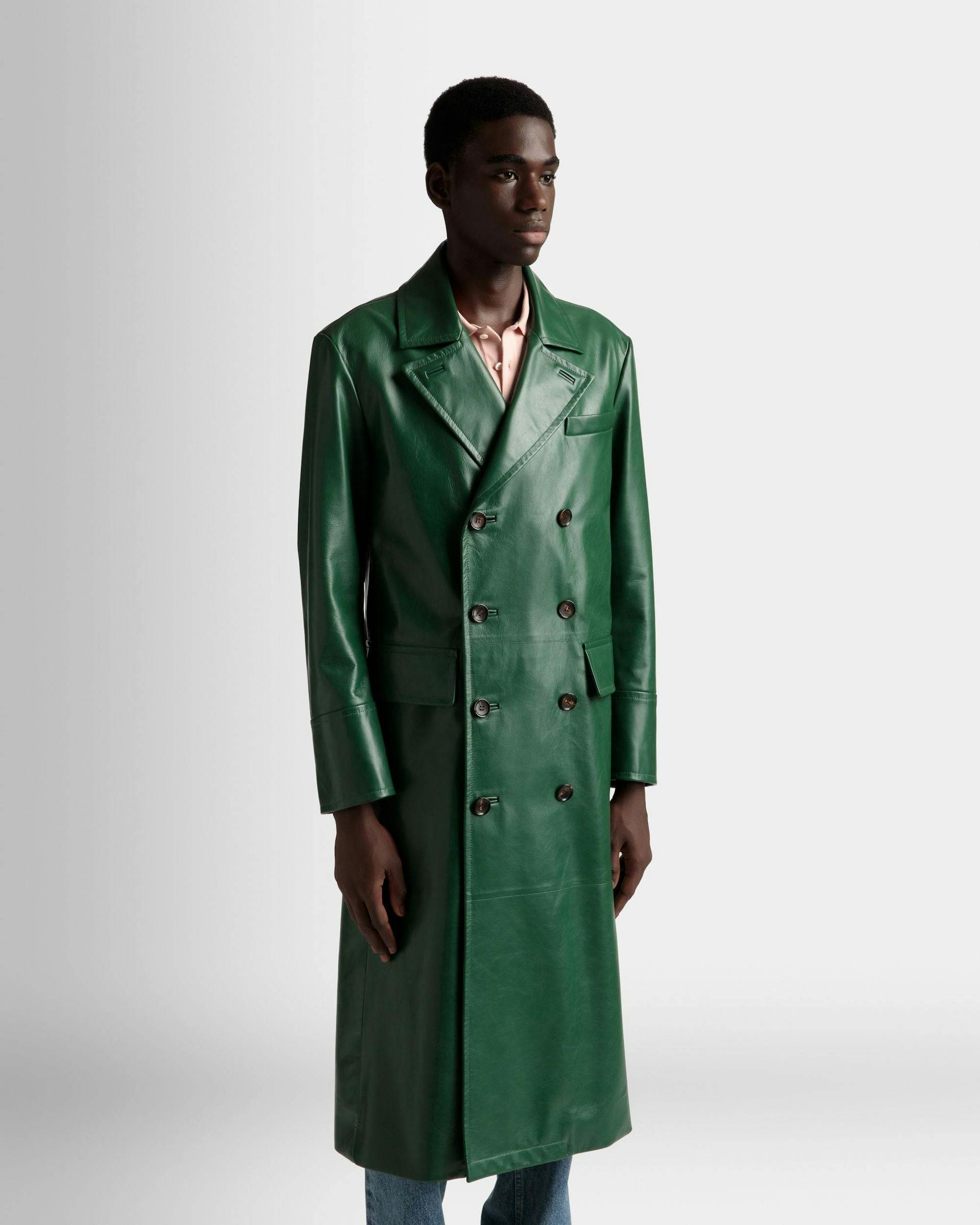 Double Breasted Coat In Kelly Green Nappa Leather - Men's - Bally - 03