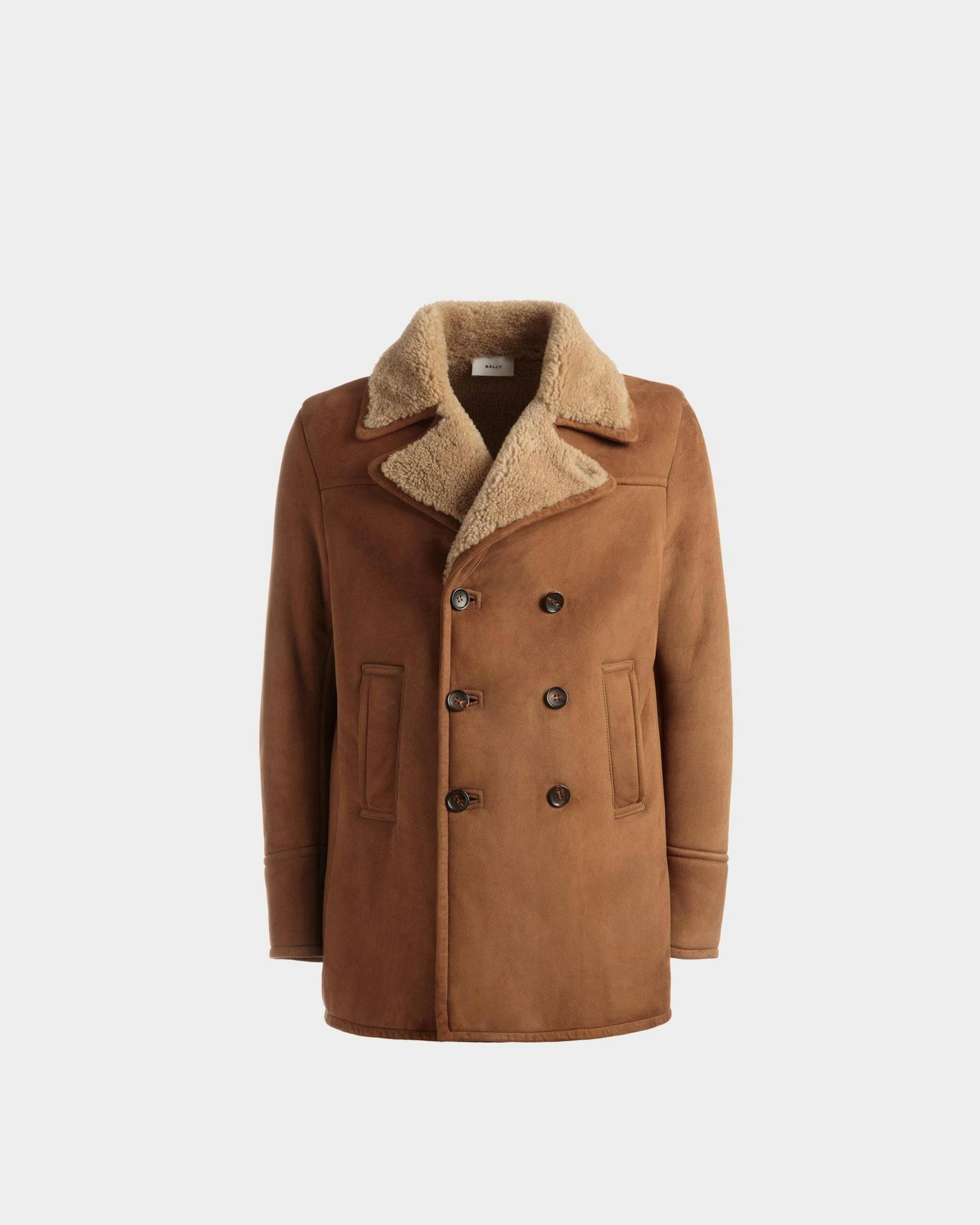 Double Breasted Shearling Coat In Brown Suede - Men's - Bally - 01