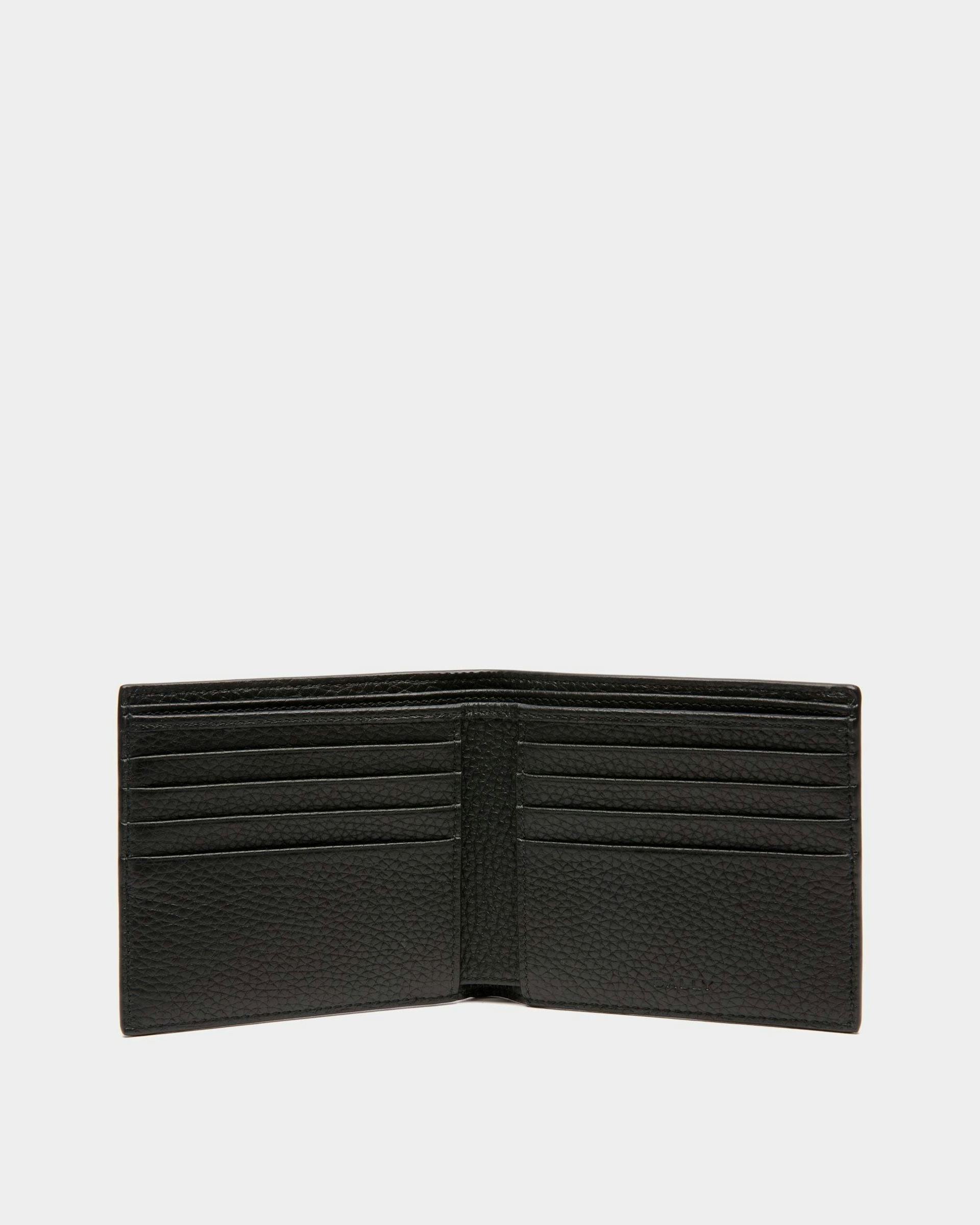 Men's Ribbon Bifold Wallet In Black Grained Leather | Bally | Still Life Open / Inside