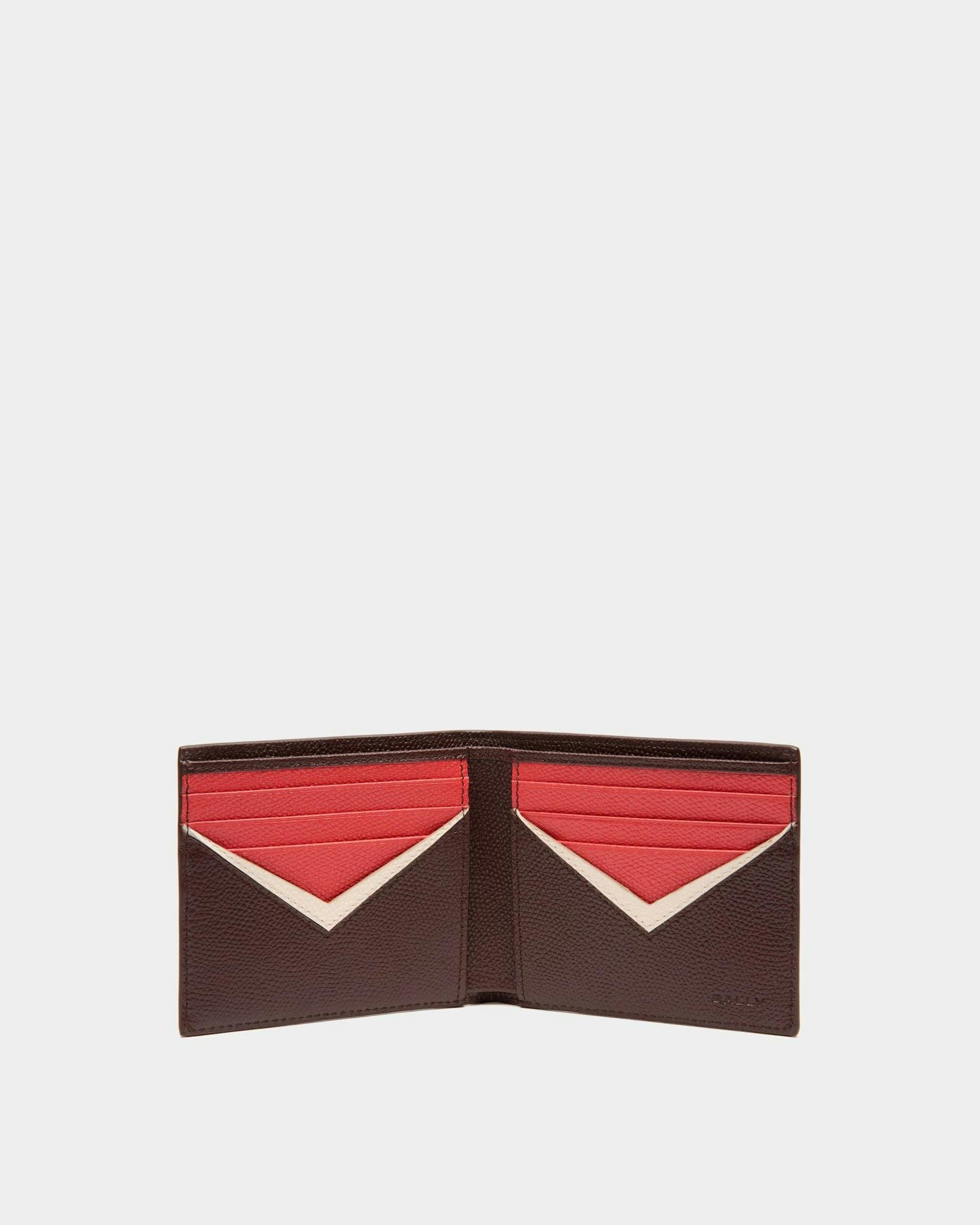 Men's Flag Bifold Wallet In Chestnut Brown Grained Leather | Bally | Still Life Open / Inside